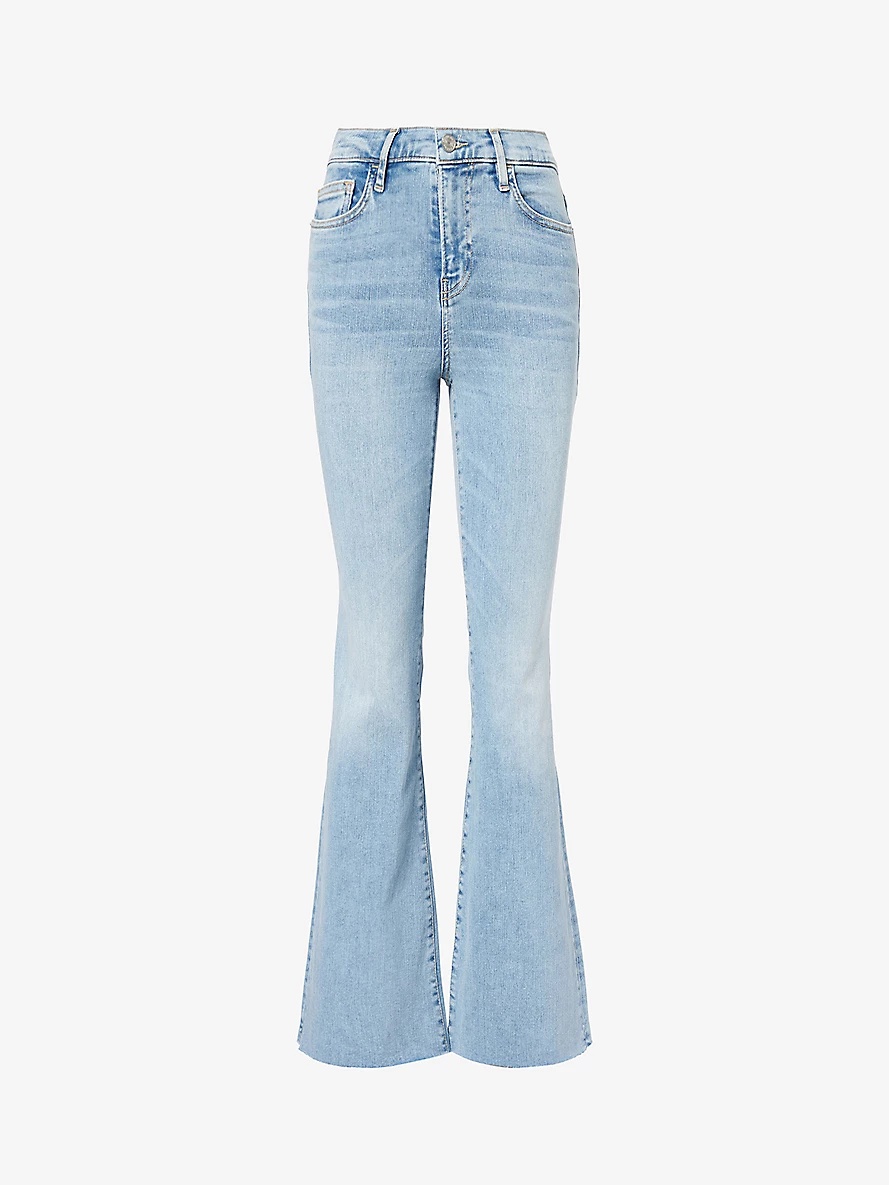 Logo-embellished flared-leg high-rise organic and recycled stretch-denim-blend jeans - 1