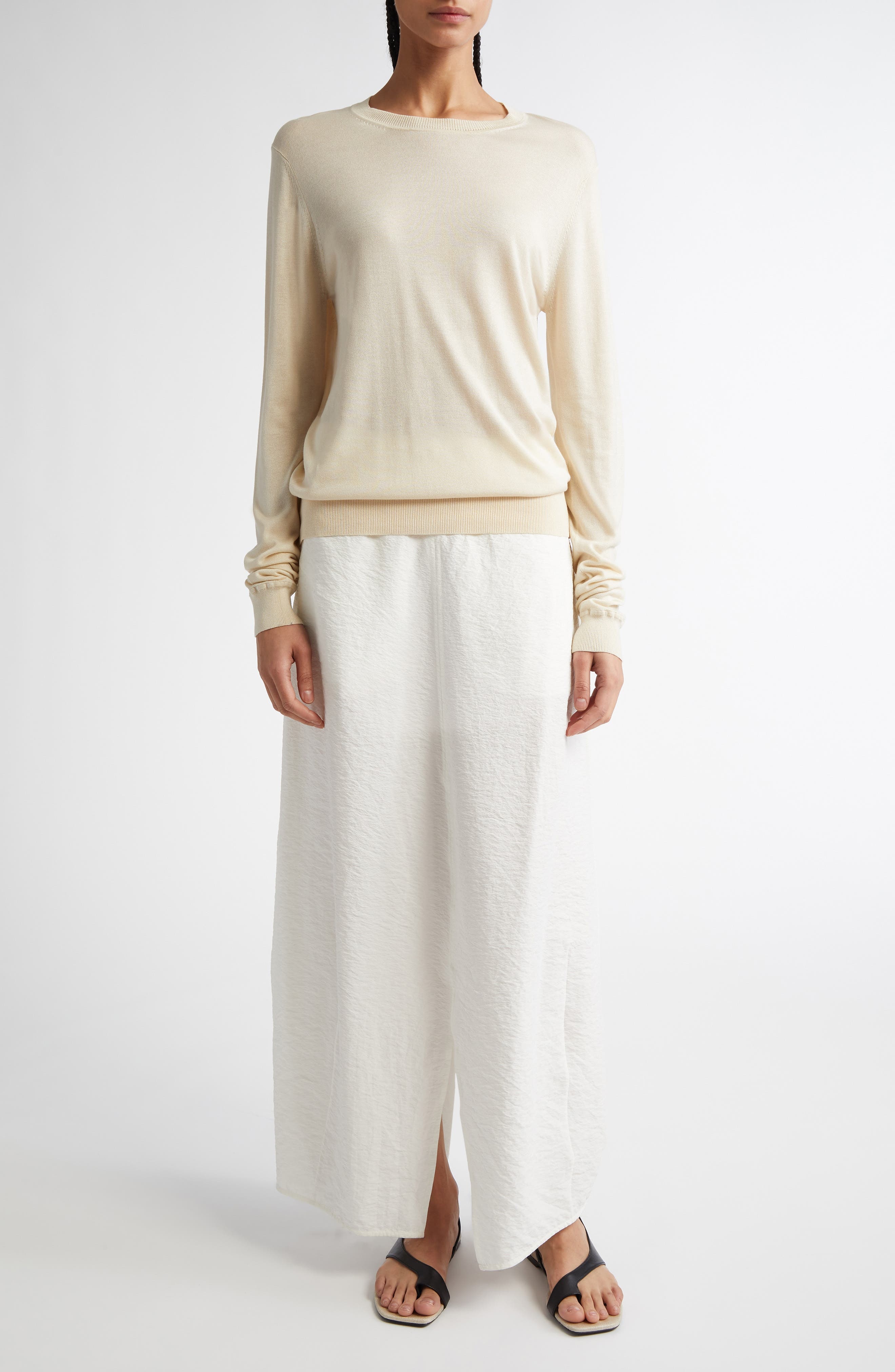 TOTEME Fine Silk & Cupro Crewneck Sweater in Ecru at Nordstrom - 2