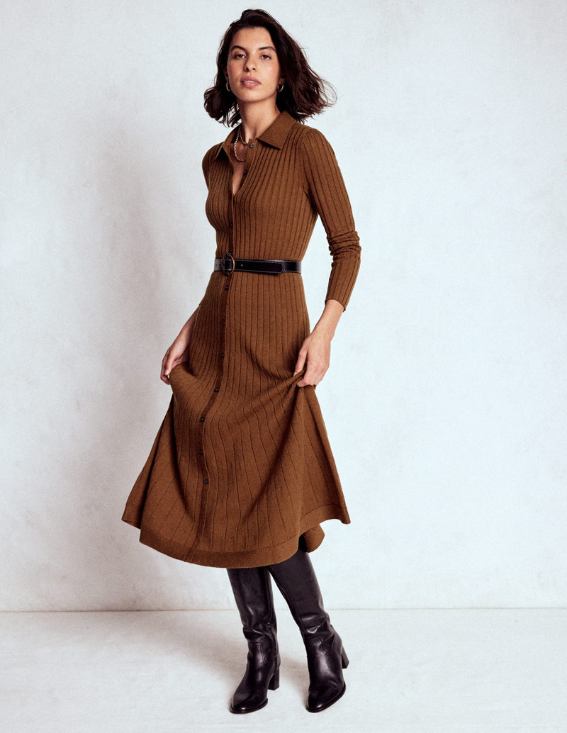 Rachel Knitted Shirt Dress-Raw Umber 3