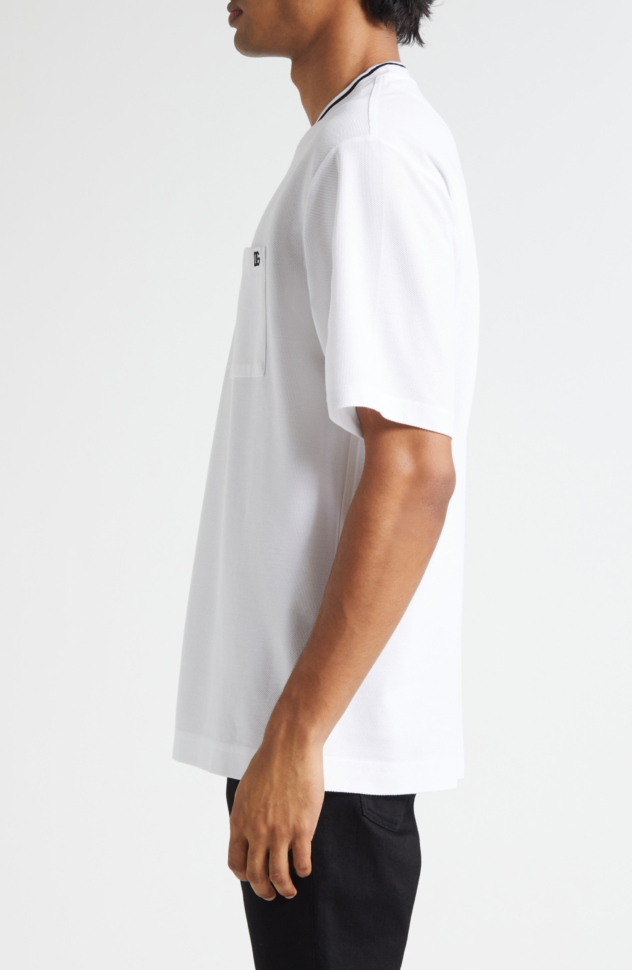 Dolce&Gabbana Logo Embroidered Cotton Piqué T-Shirt in W0800 Bianco Ottico at Nordstrom - 3