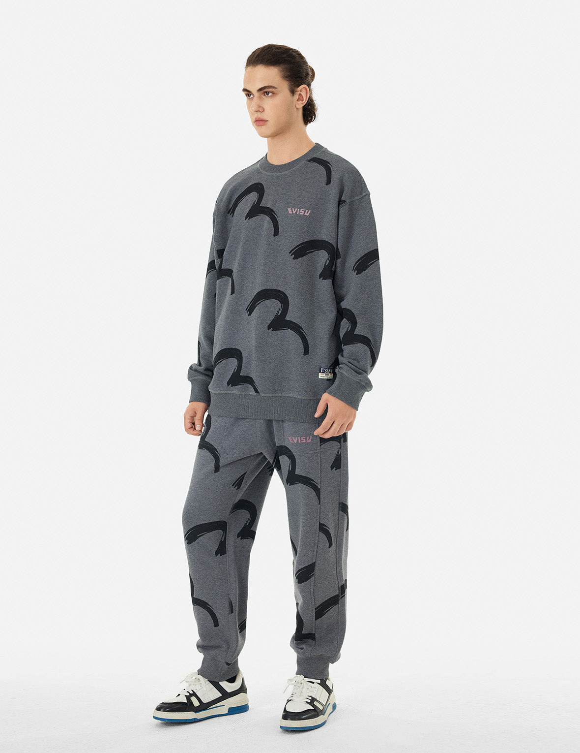 ALLOVER BRUSHSTROKE SEAGULL AND LOGO PRINT RELAX FIT SWEATSHIRT - 3