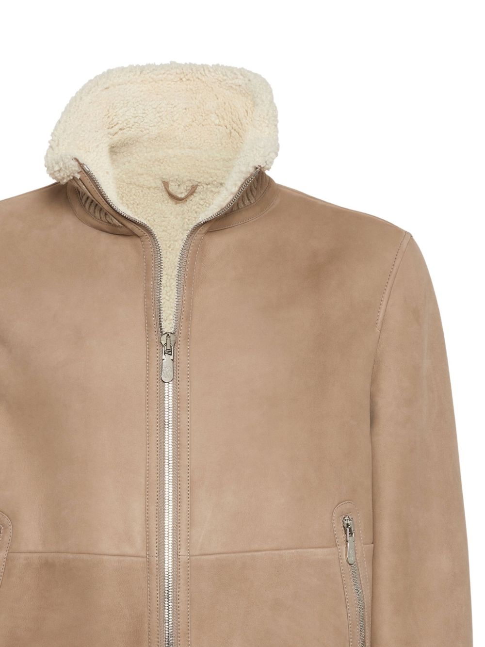 shearling-collared suede jacket - 7
