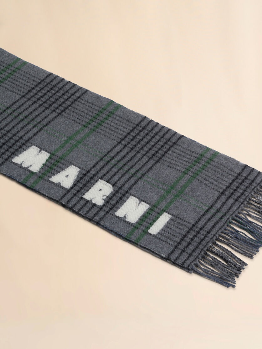 GREY DOUBLE CHECK WOOL SCARF - 3