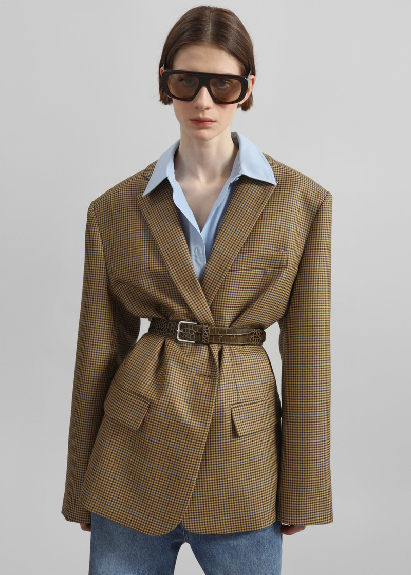 Lyra Oversized Houndstooth Blazer - Camel 1