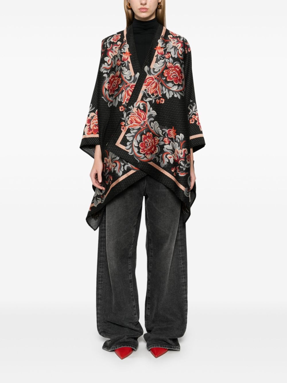 floral-embroidery cape - 2
