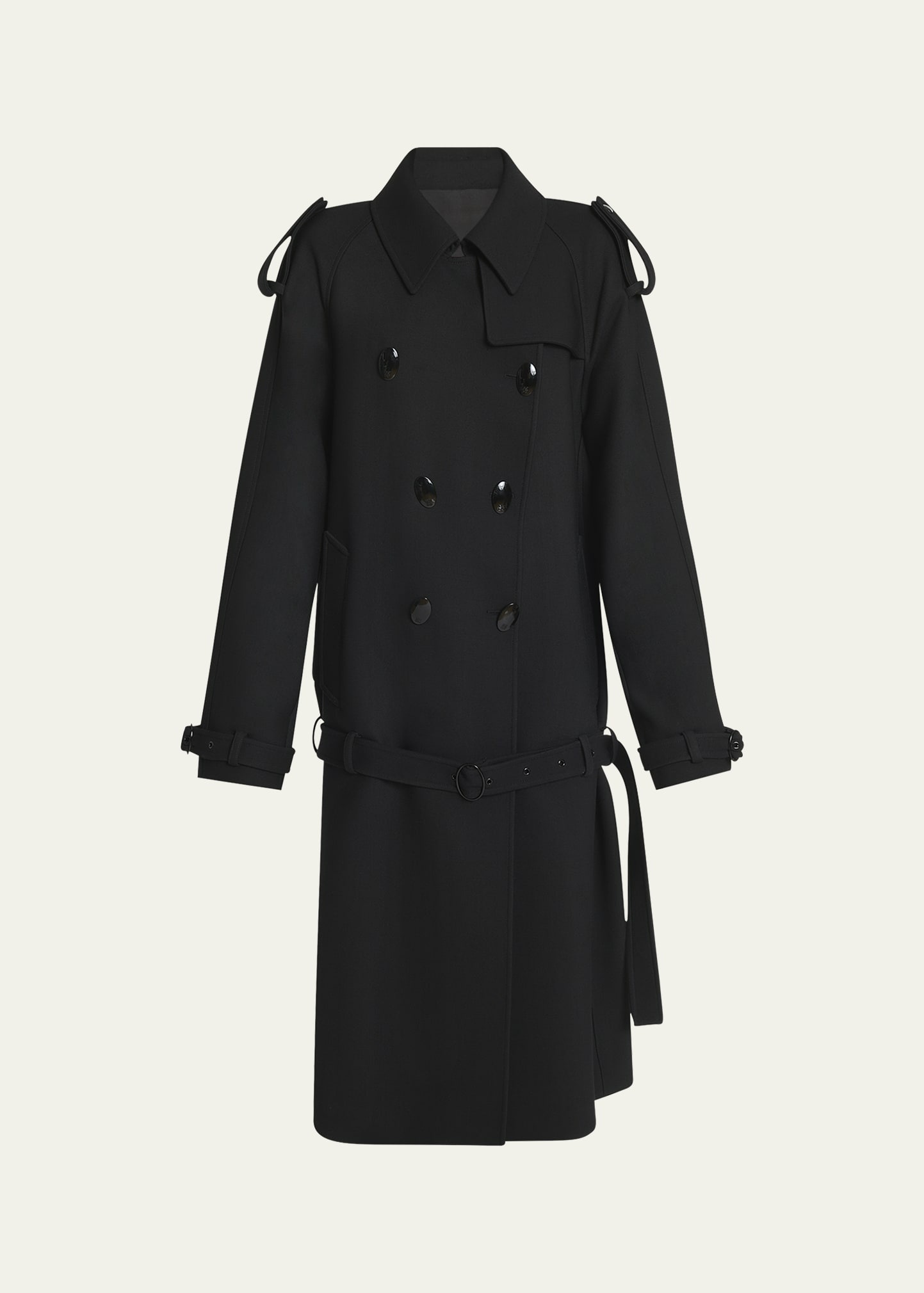 Double-Breasted Volume Belted Wool Trench Coat - 1