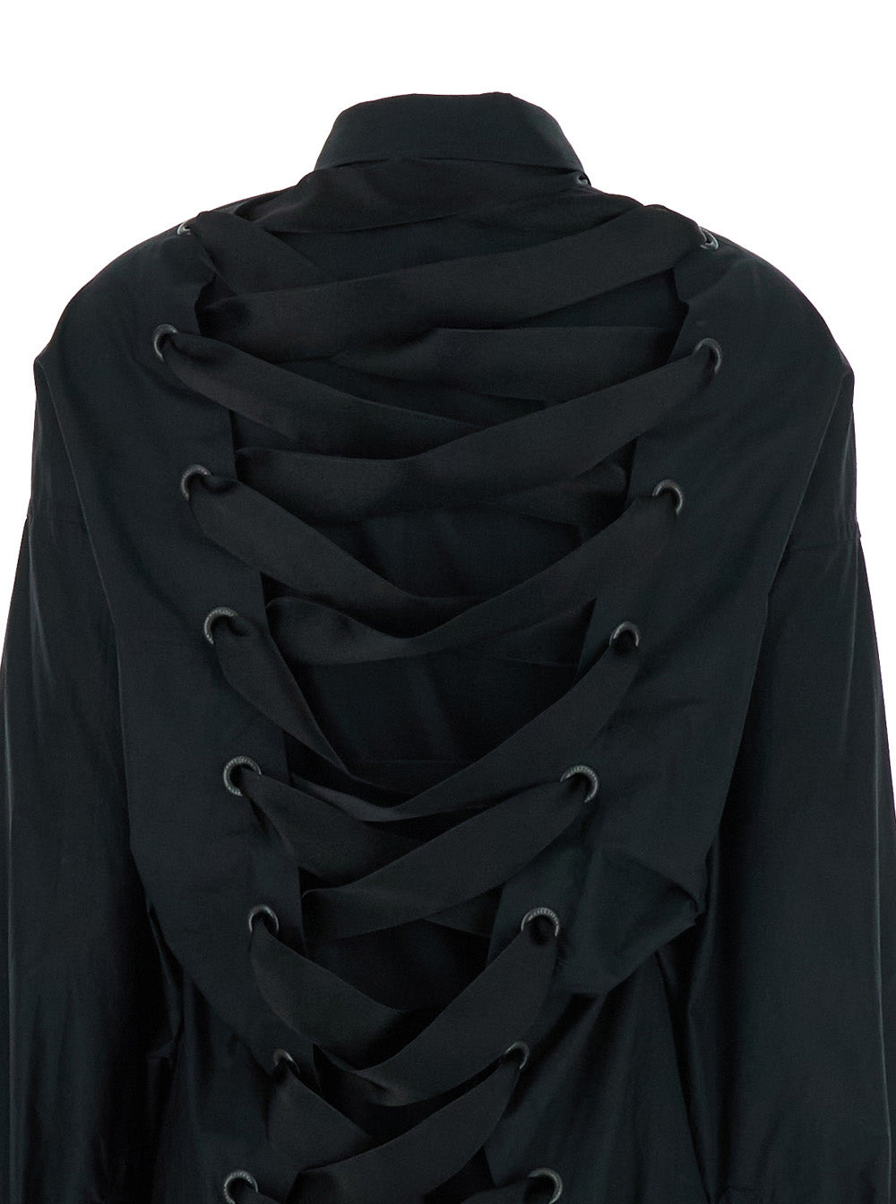 Balenciaga Women Black Shirt With Classic Collar And Adjustable Laces On The Rear In Cotton Woman - 3