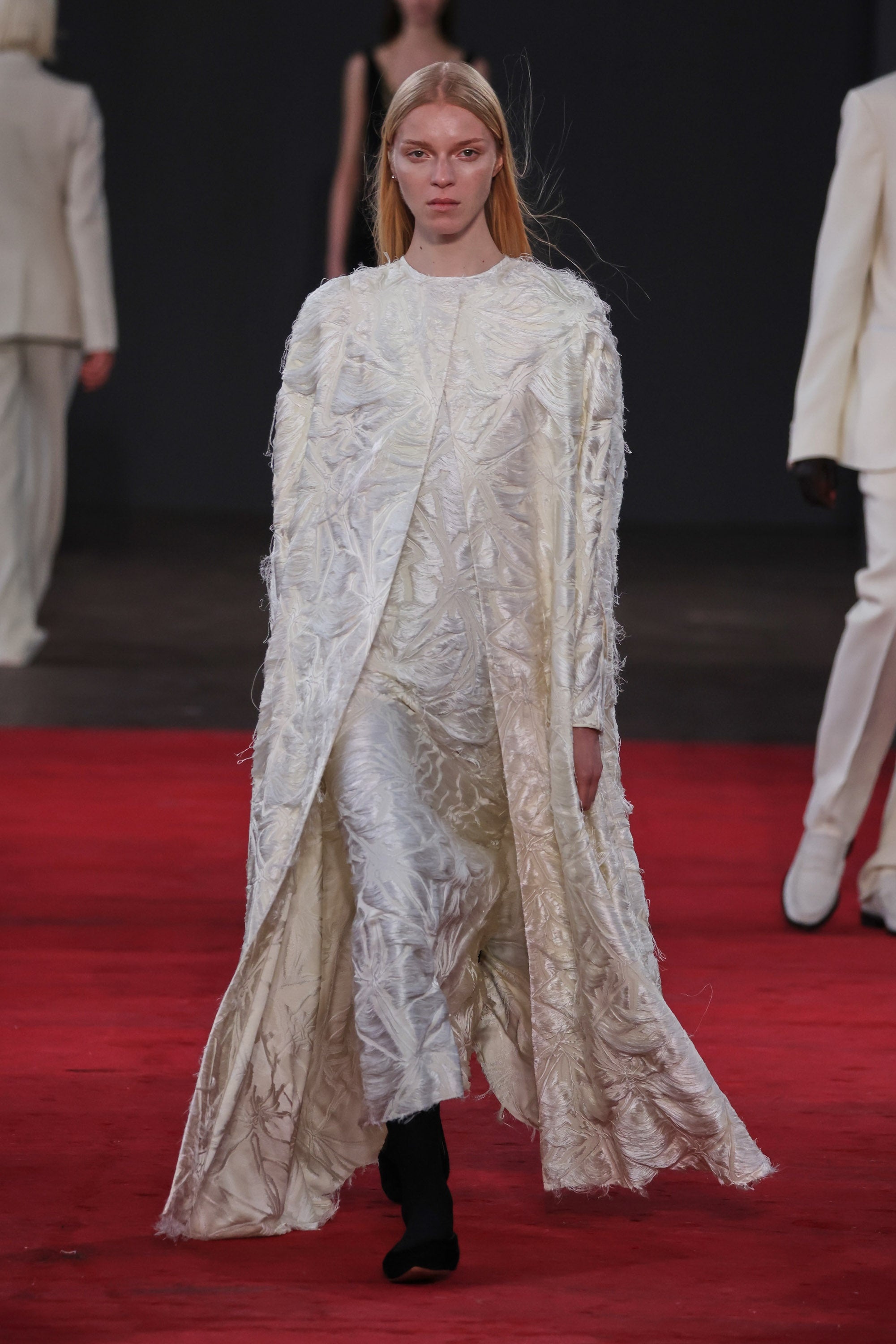 Brighting Dress in Ivory Silk Virgin Wool Jacquard - 2