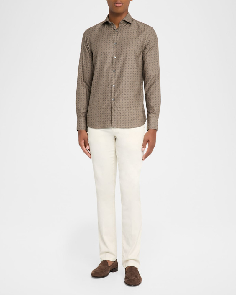 Canali Men's Cotton and Lyocell Geometric-Print Sport Shirt outlook
