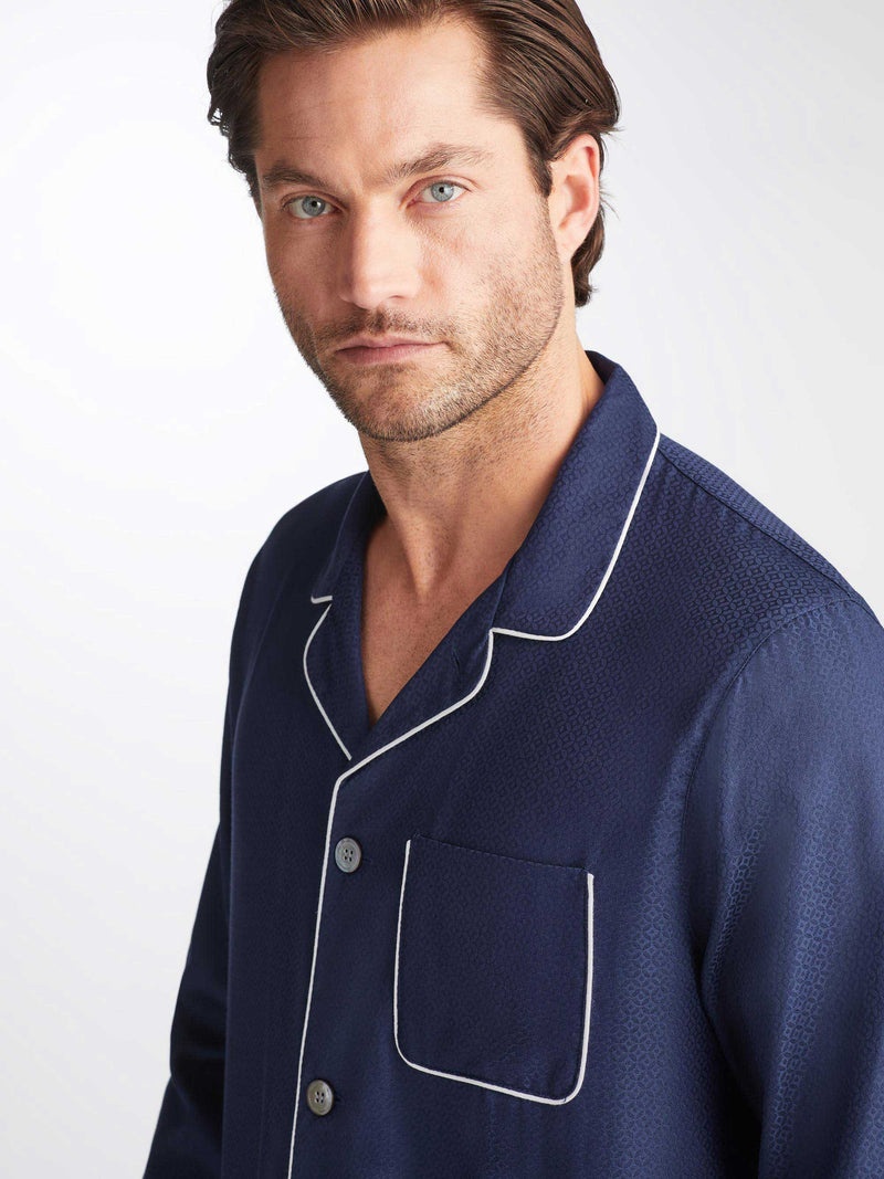 Men's Modern Fit Pyjamas Lombard 6 Cotton Jacquard Navy - 5