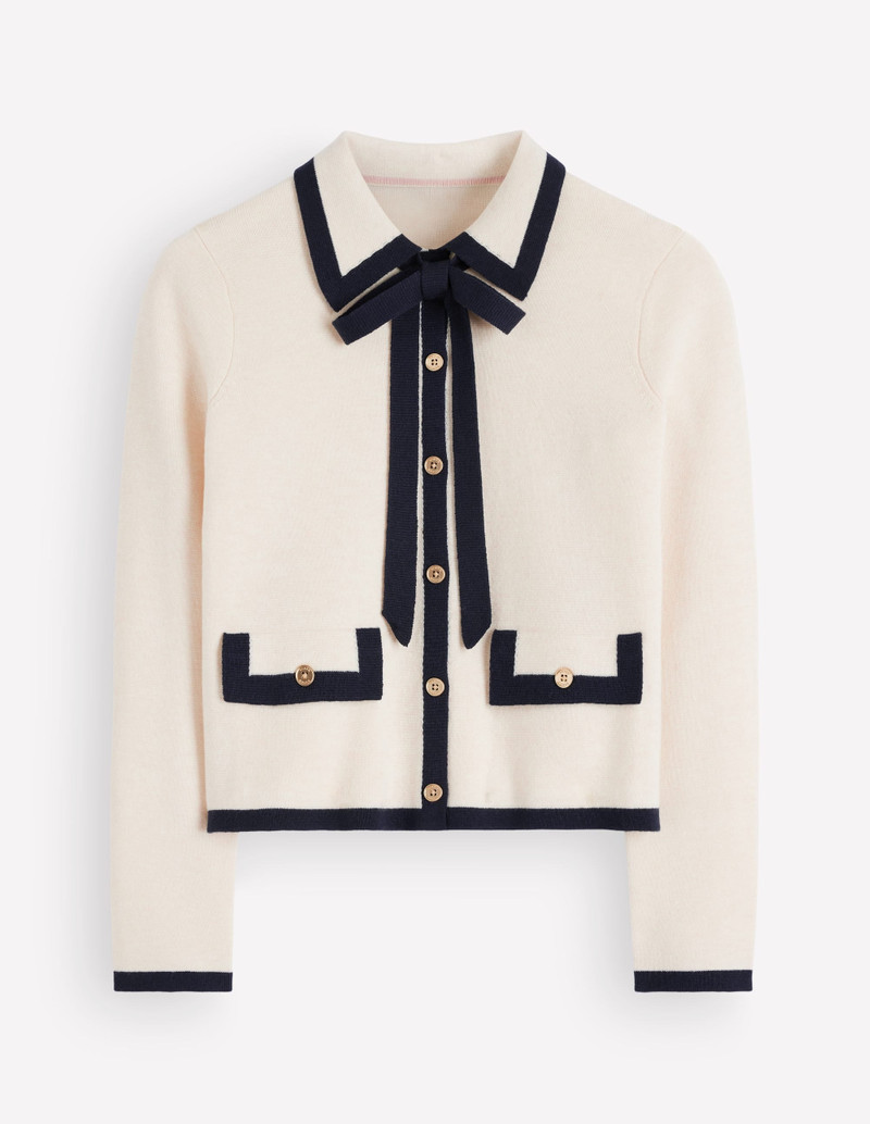 Elizabeth Bow Knitted Jacket-Warm Ivory - 1