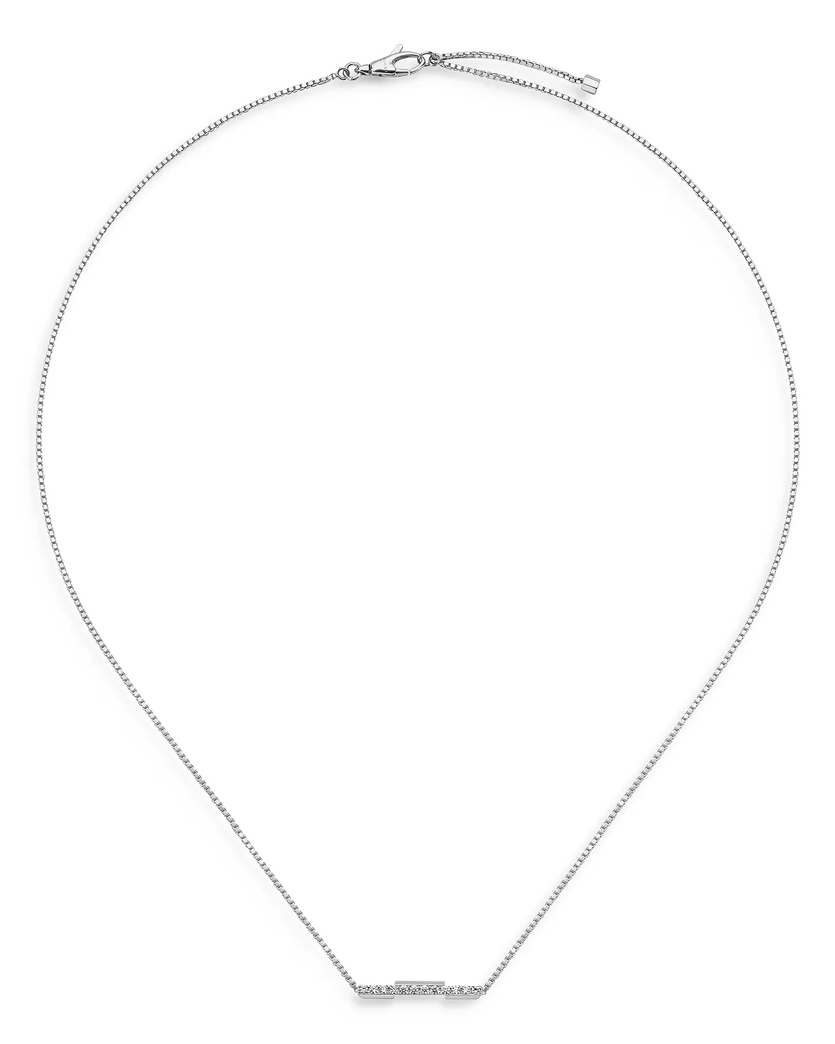 18K White Gold Link To Love Diamond Bar Necklace, 17.7" - 1