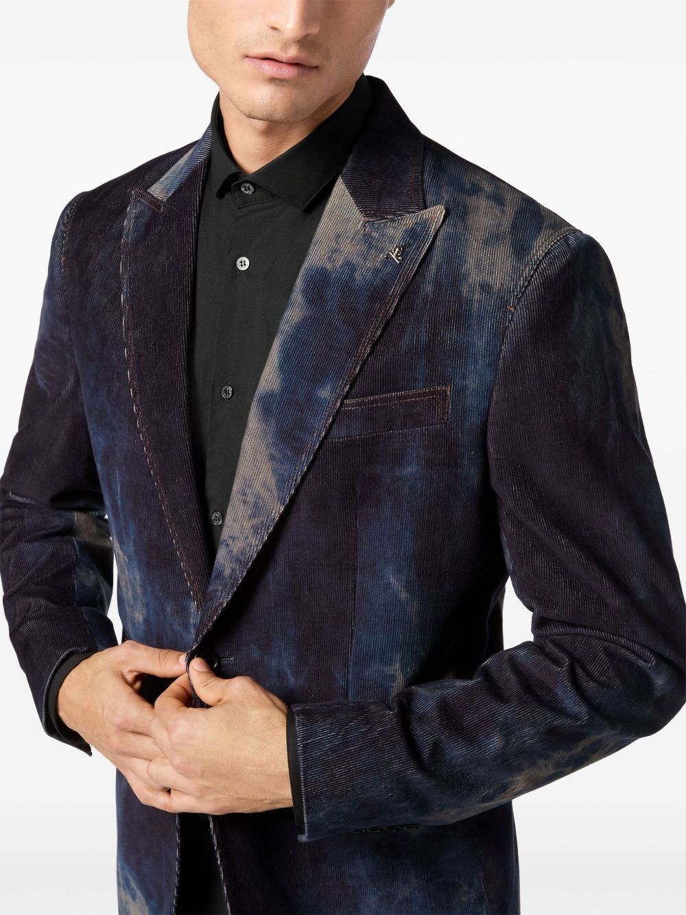 bleached-effect velvet blazer - 5