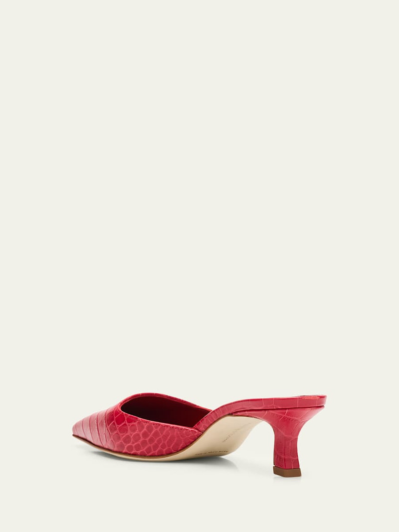 Manolo Blahnik Moiramu Croc-Embossed Leather Mules outlook