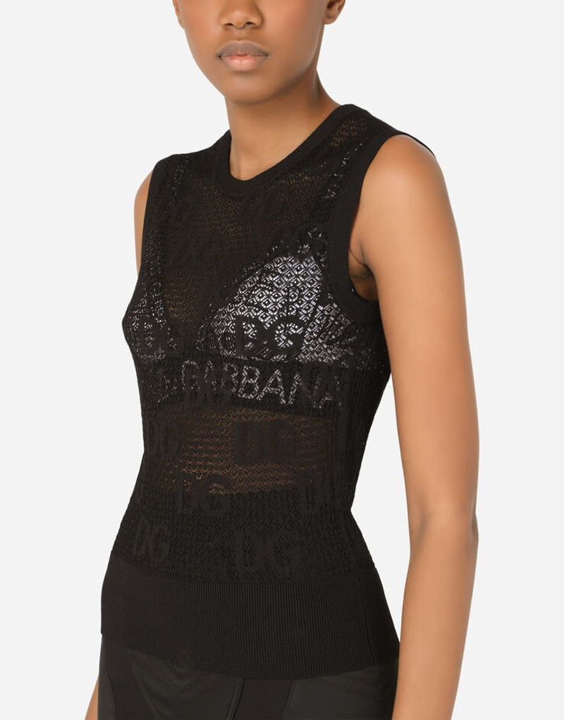 DG 로고를 가진 sleeveless 레이스 스티치 스웨터 4