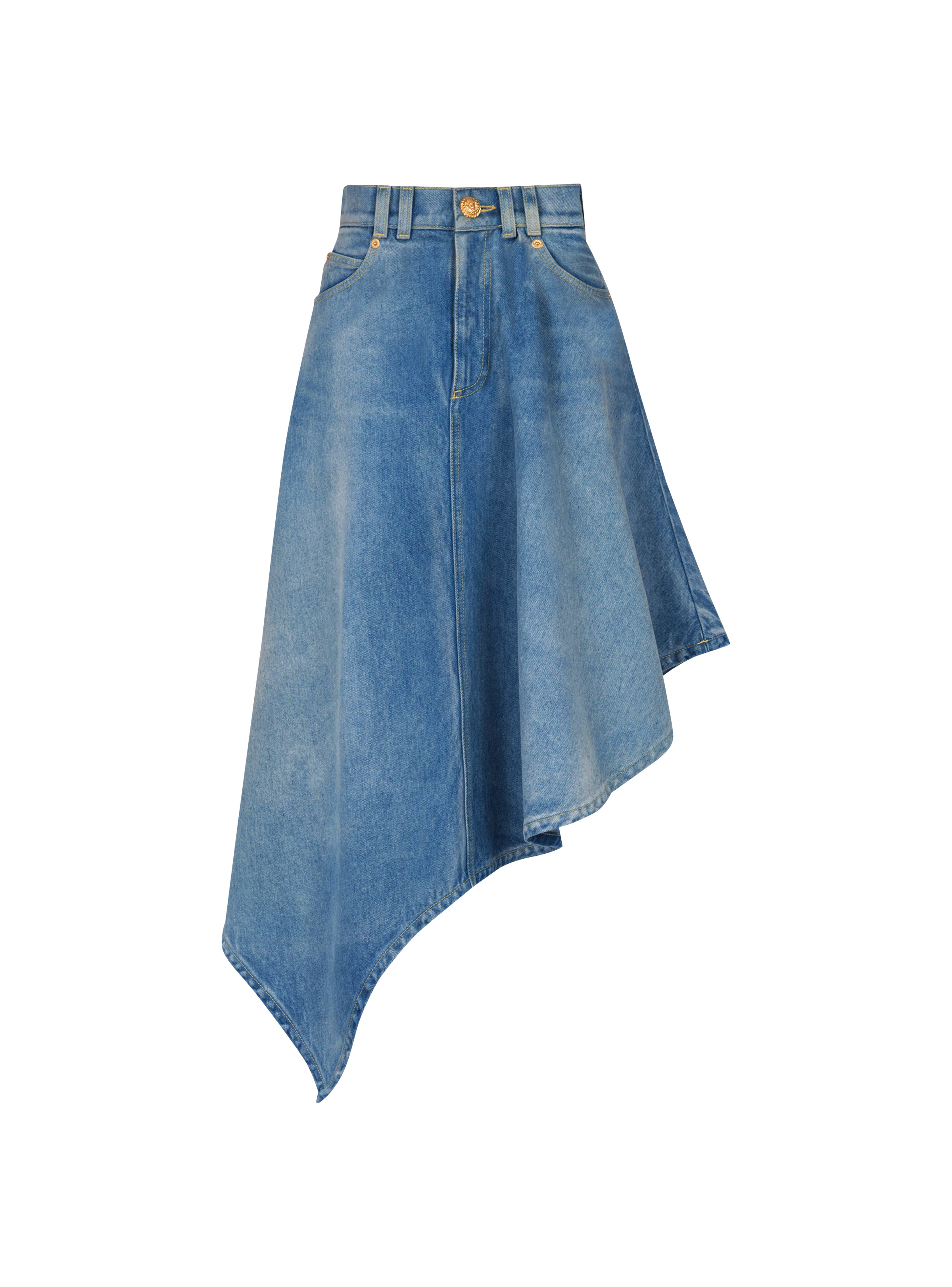 Pleated asymmetric denim skirt - 1