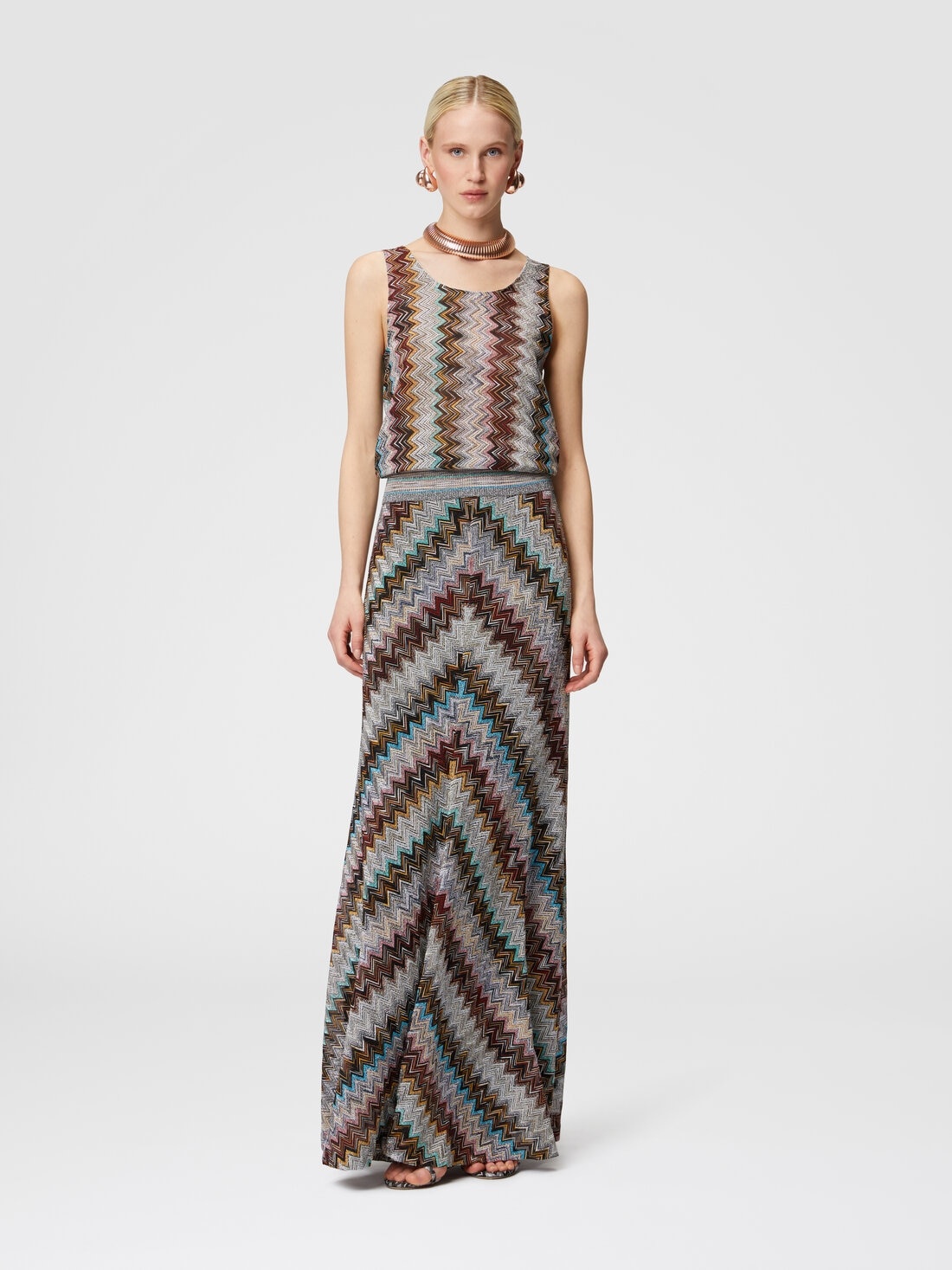 Long flared skirt with lamé slub zigzag motif - 2