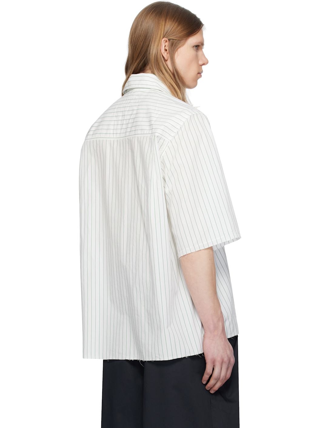 White & Green Striped Boxy Shirt - 3