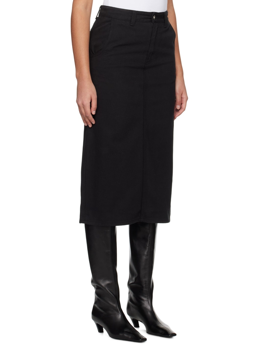 Black H-Line Denim Midi Skirt - 4