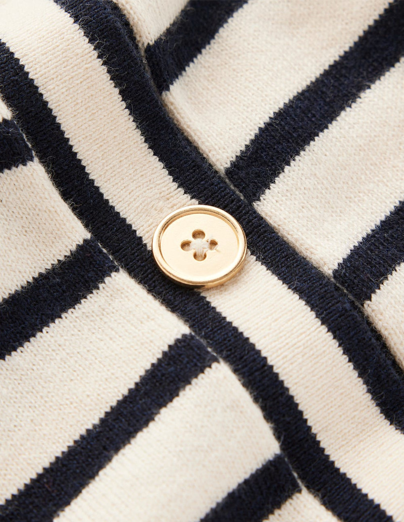 BODEN Liz Knitted Collared Cardigan-Ivory/ Navy outlook