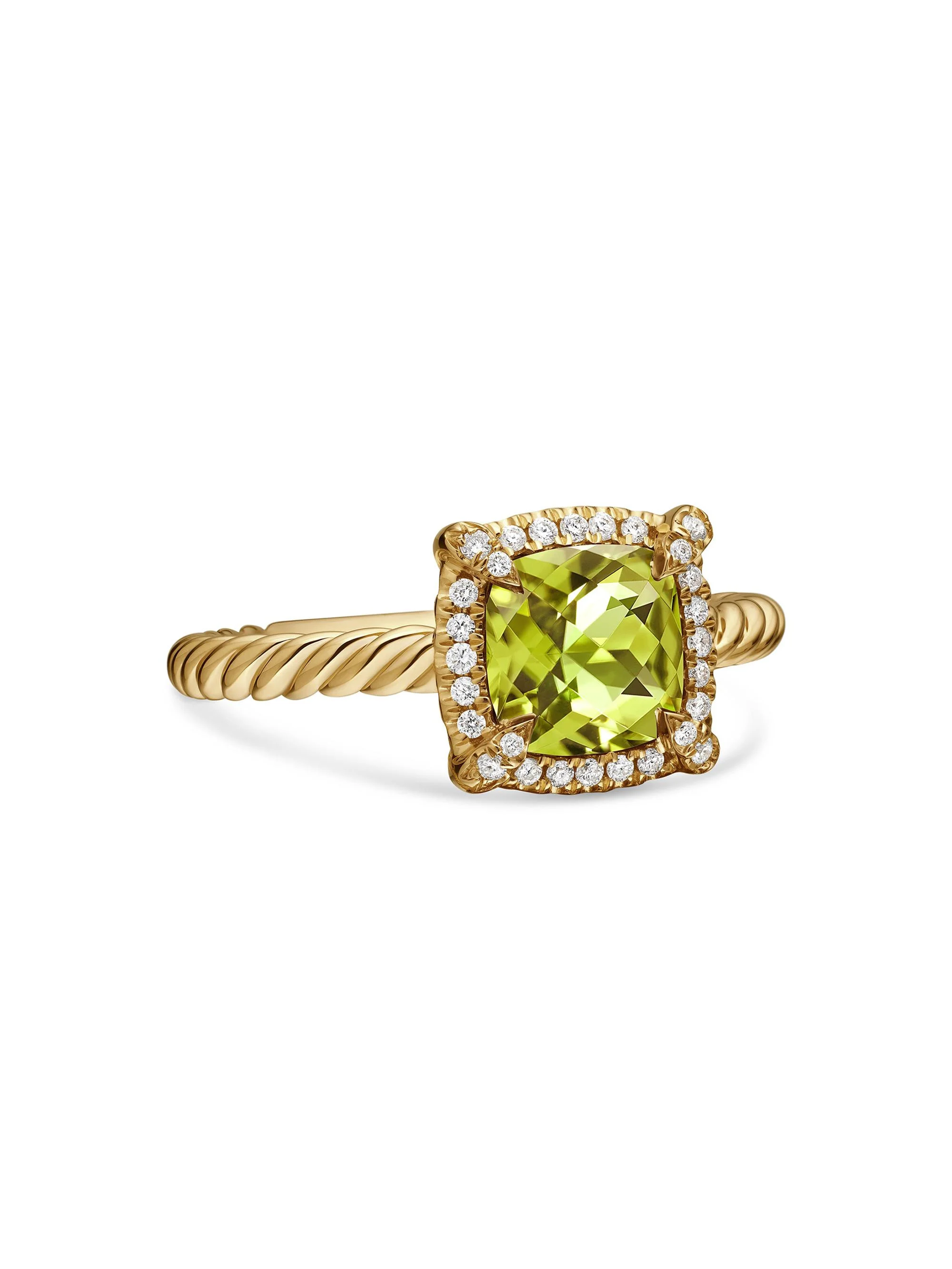 Women's Petite Chatelaine Pavé Bezel Ring in 18K Yellow Gold with Diamonds - Peridot - 1