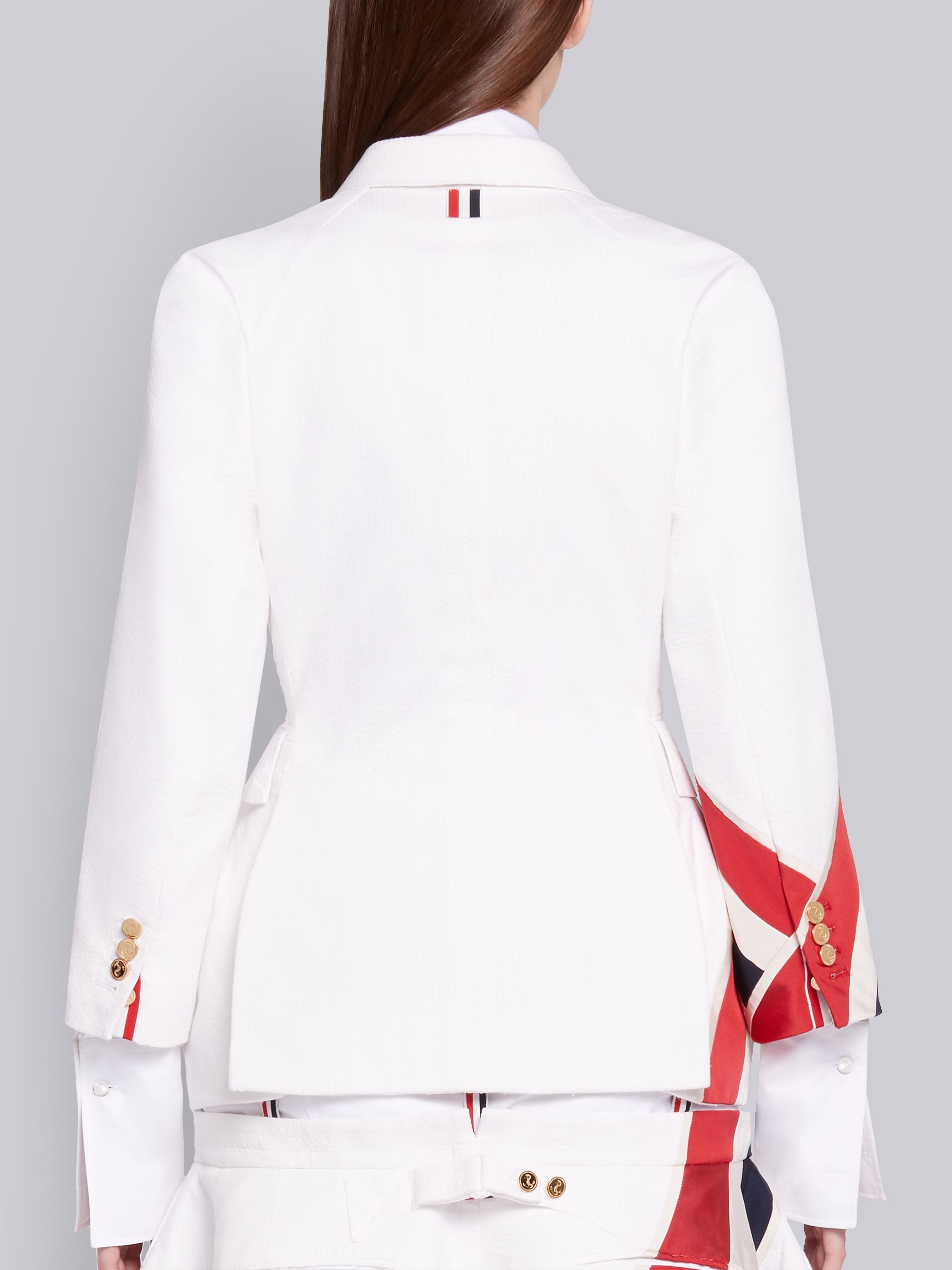 White Seersucker Raglan Corseted Jacket - 3