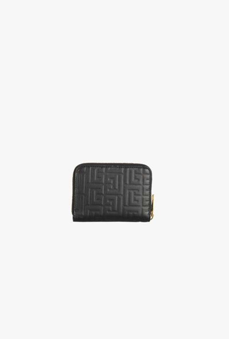 Black debossed leather wallet with Balmain monogram 2