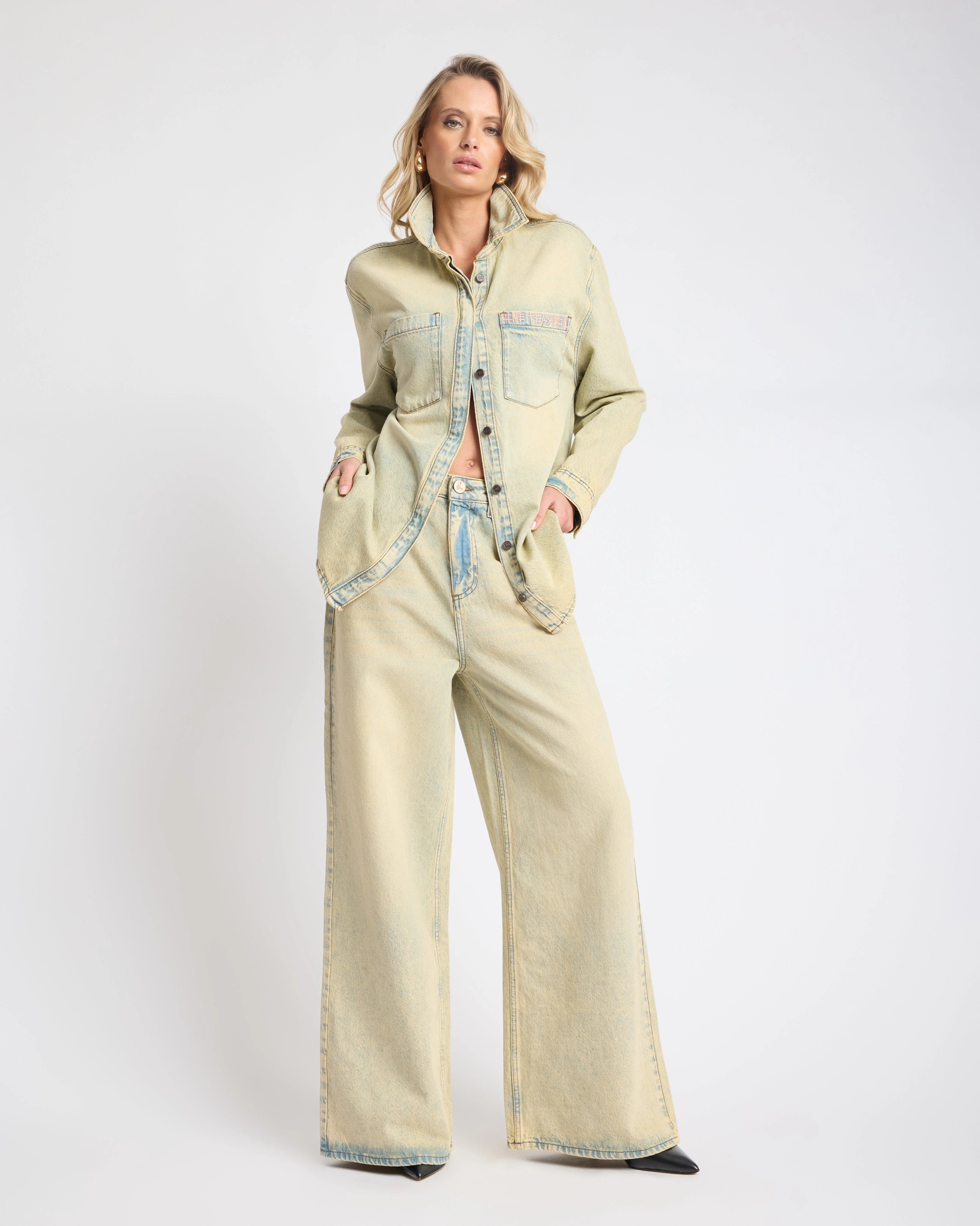 Love Machines High Waist Super Wide Leg Denim Jeans - Blue Sand - 1
