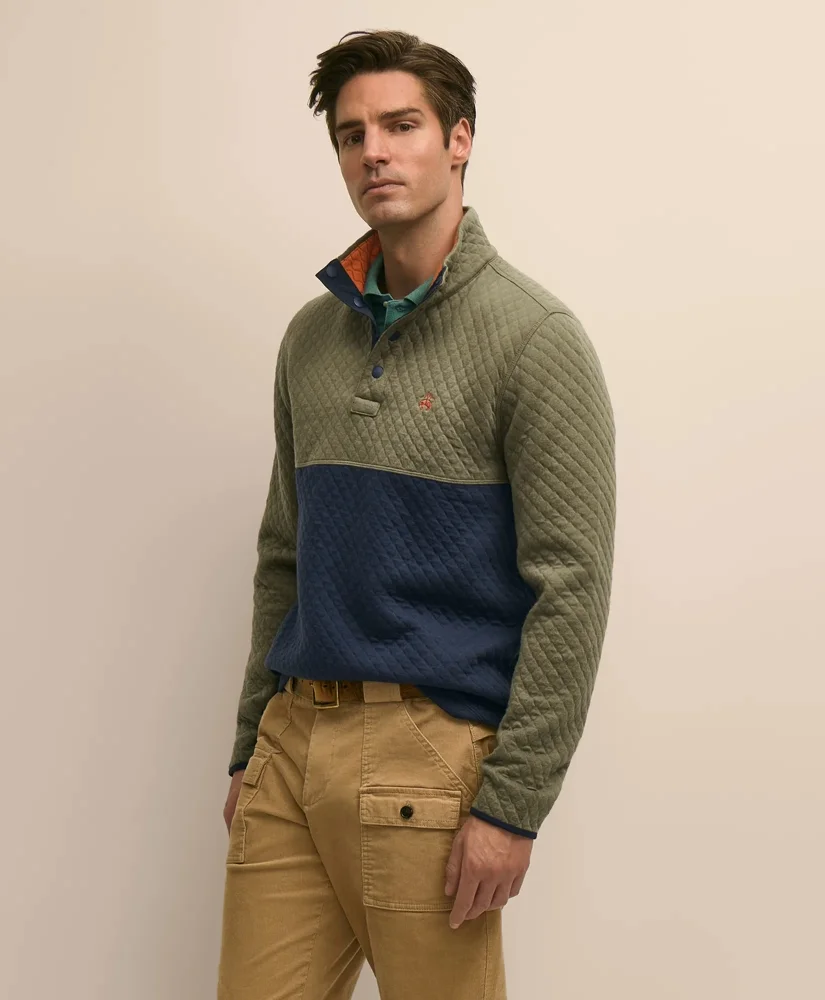 Cotton Blend Quilted Color Blocked Quarter-Zip - 1