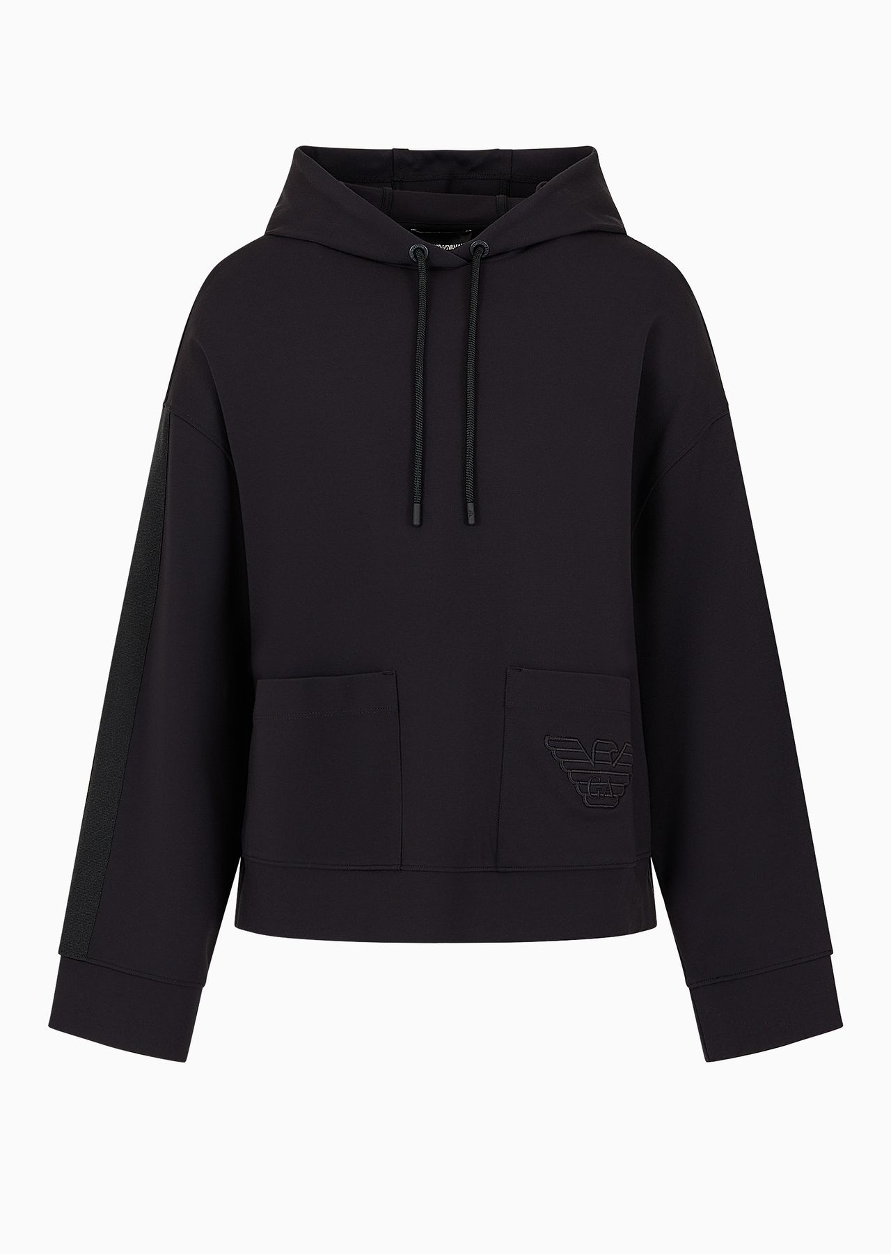 Hooded sweatshirt in Milano-stitch fabric with logo tape - 1