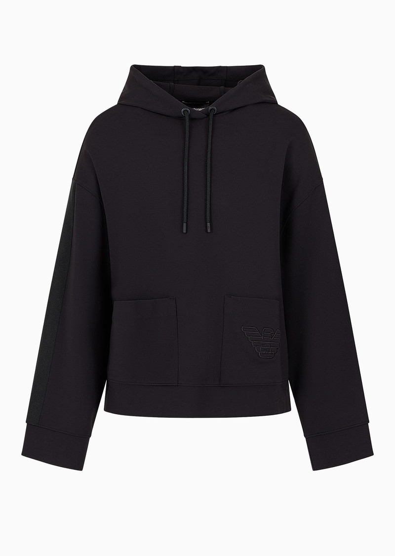Hooded sweatshirt in Milano-stitch fabric with logo tape 1