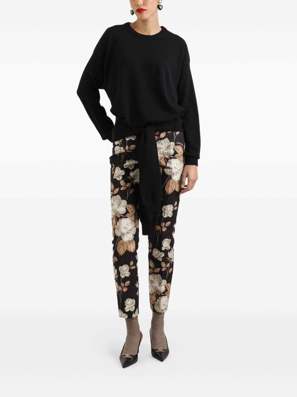 rose-print brocade trousers - 2