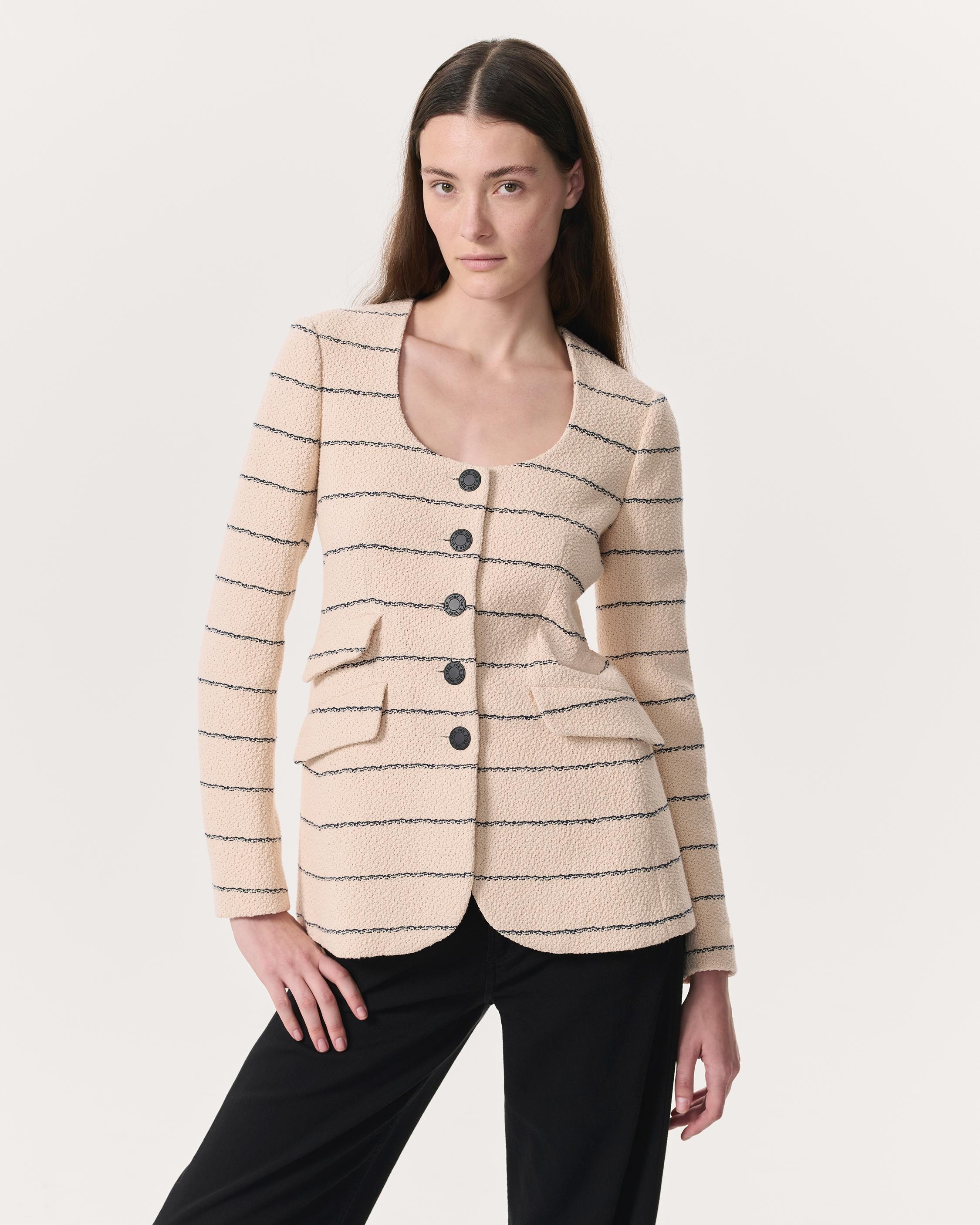 Roslyn Cotton Tweed Scoop-Neck Blazer - 2