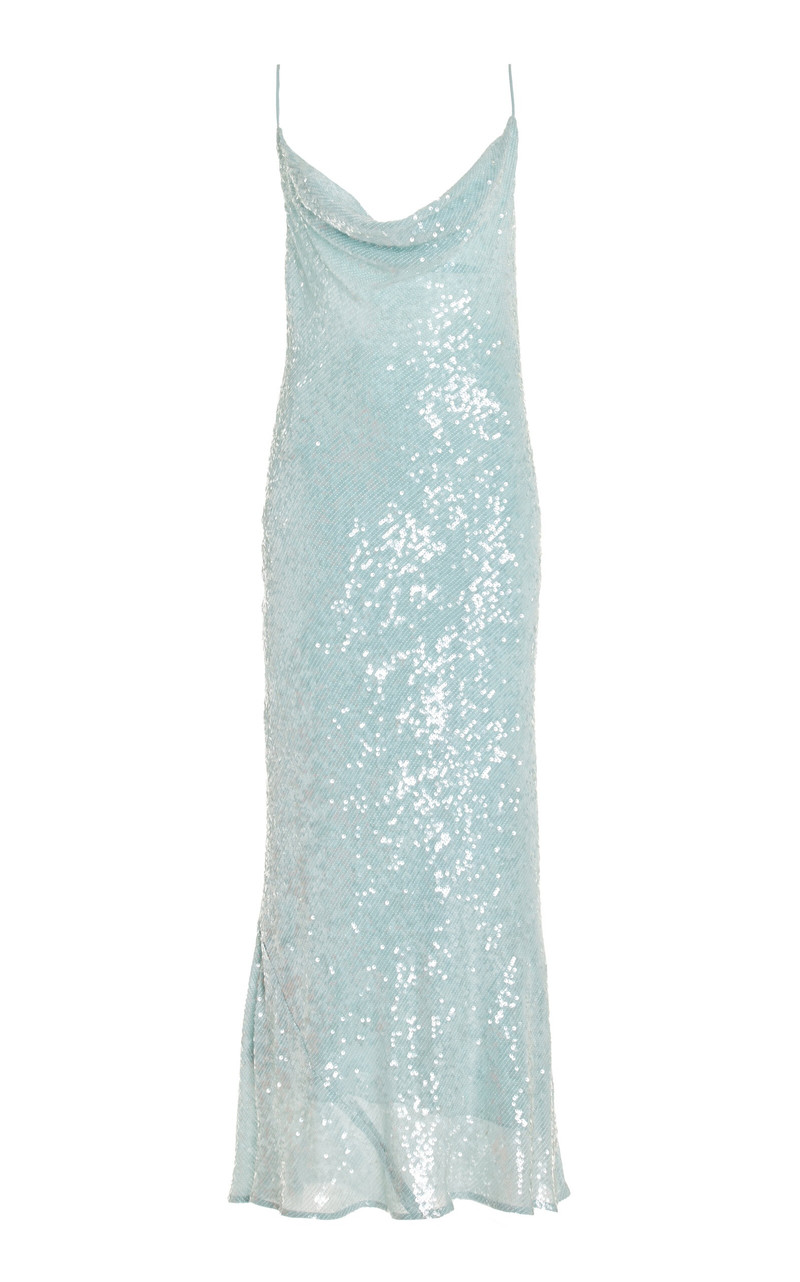 Draped Sequined Crepe Midi Dress light blue - 1