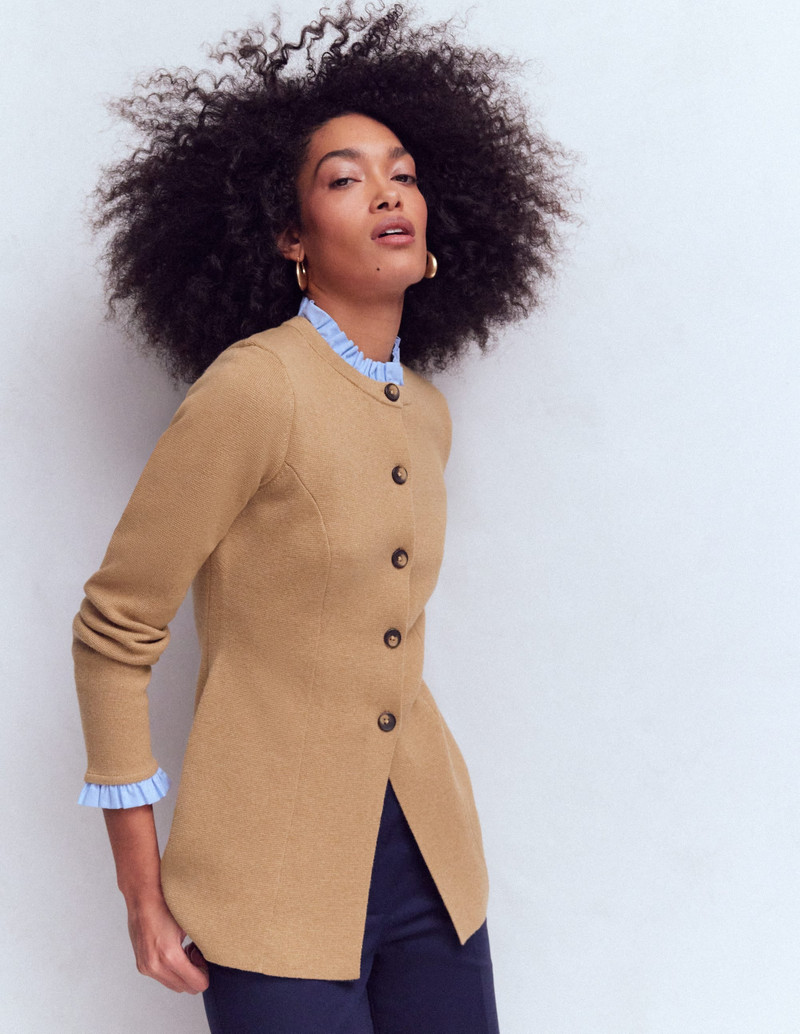 Joanna Fitted Knitted Jacket-Camel Melange 1