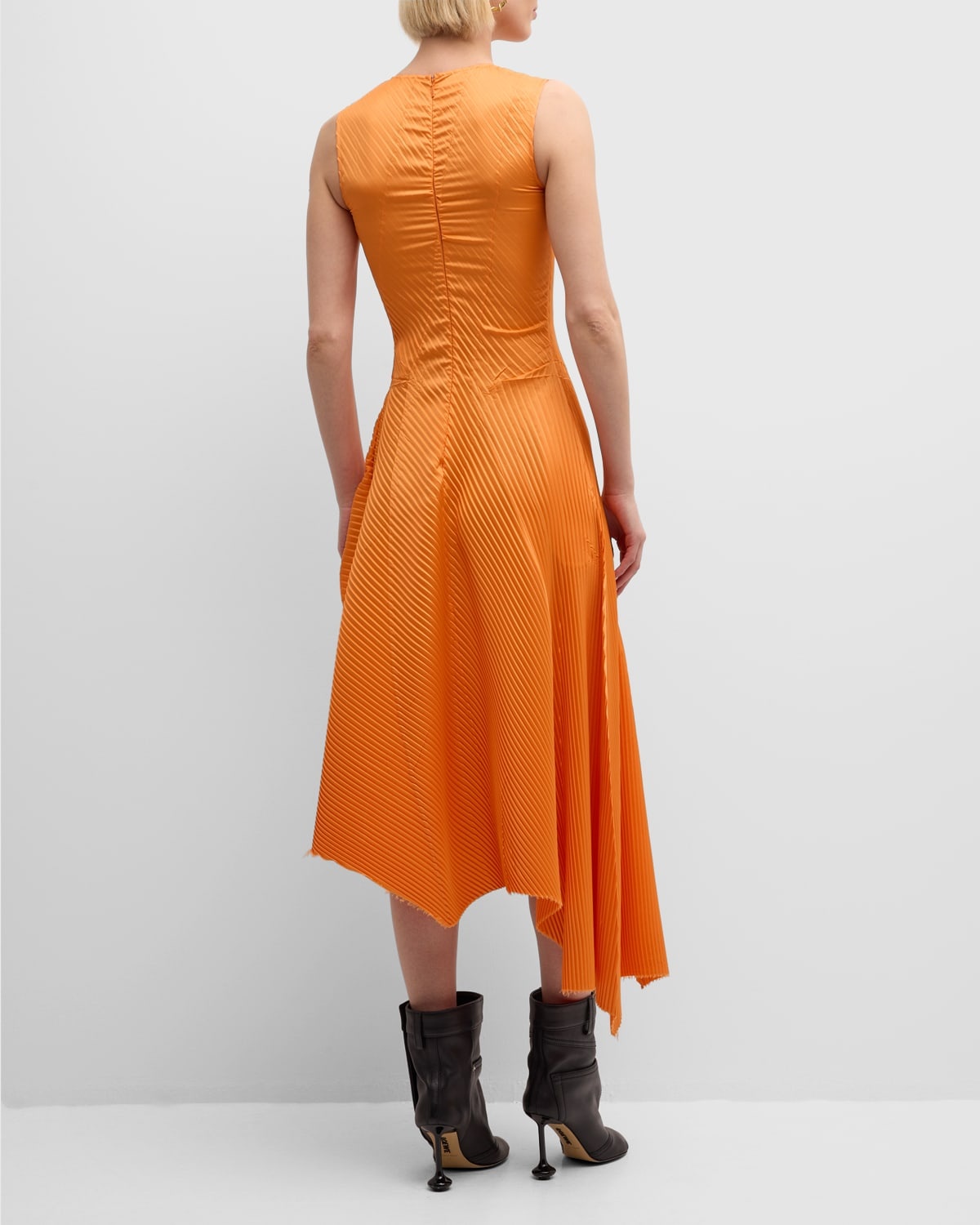 Pleated Sleeveless Asymmetric Midi Dress - 5