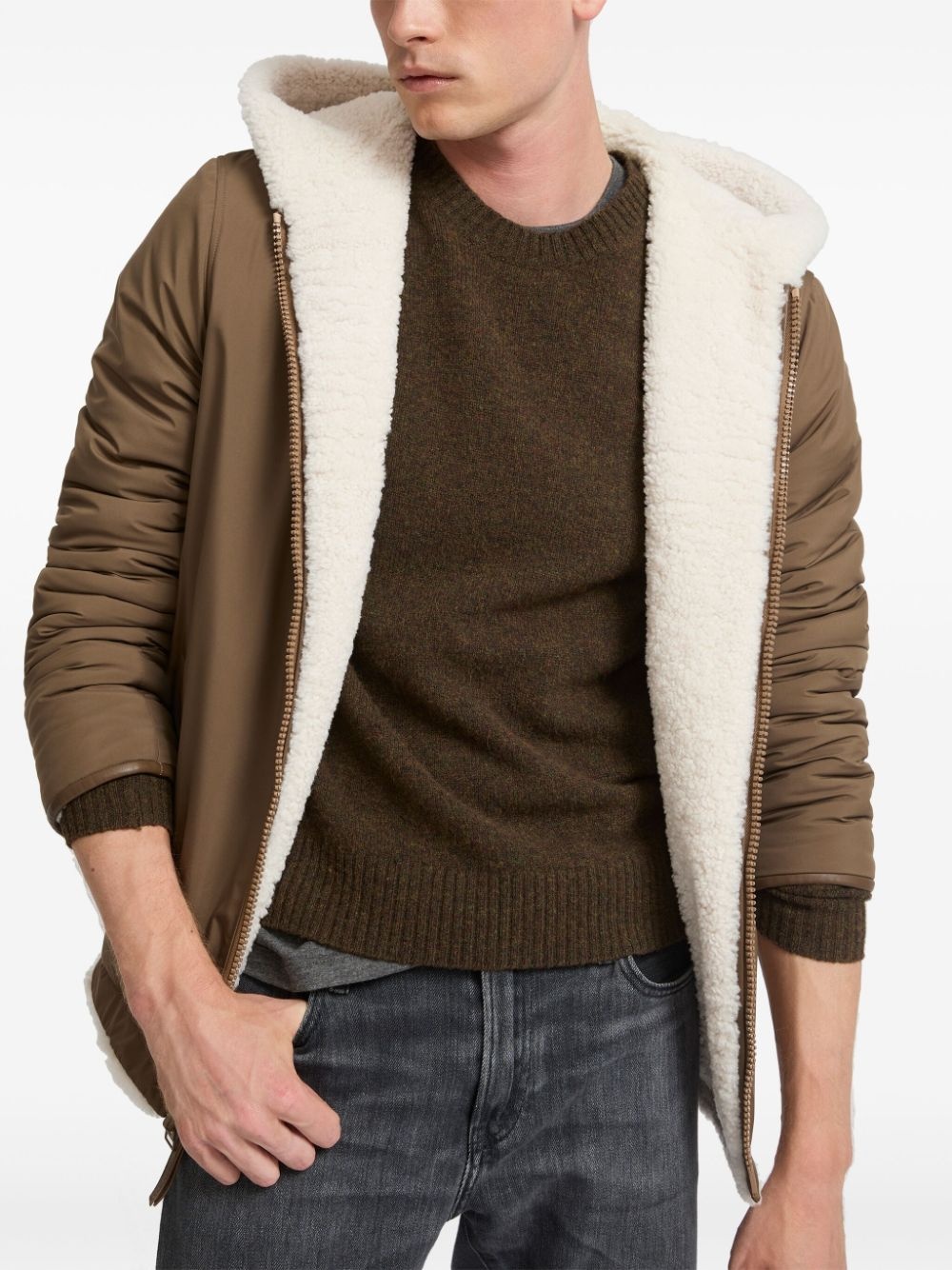 reversible shearling hooded jacket - 4