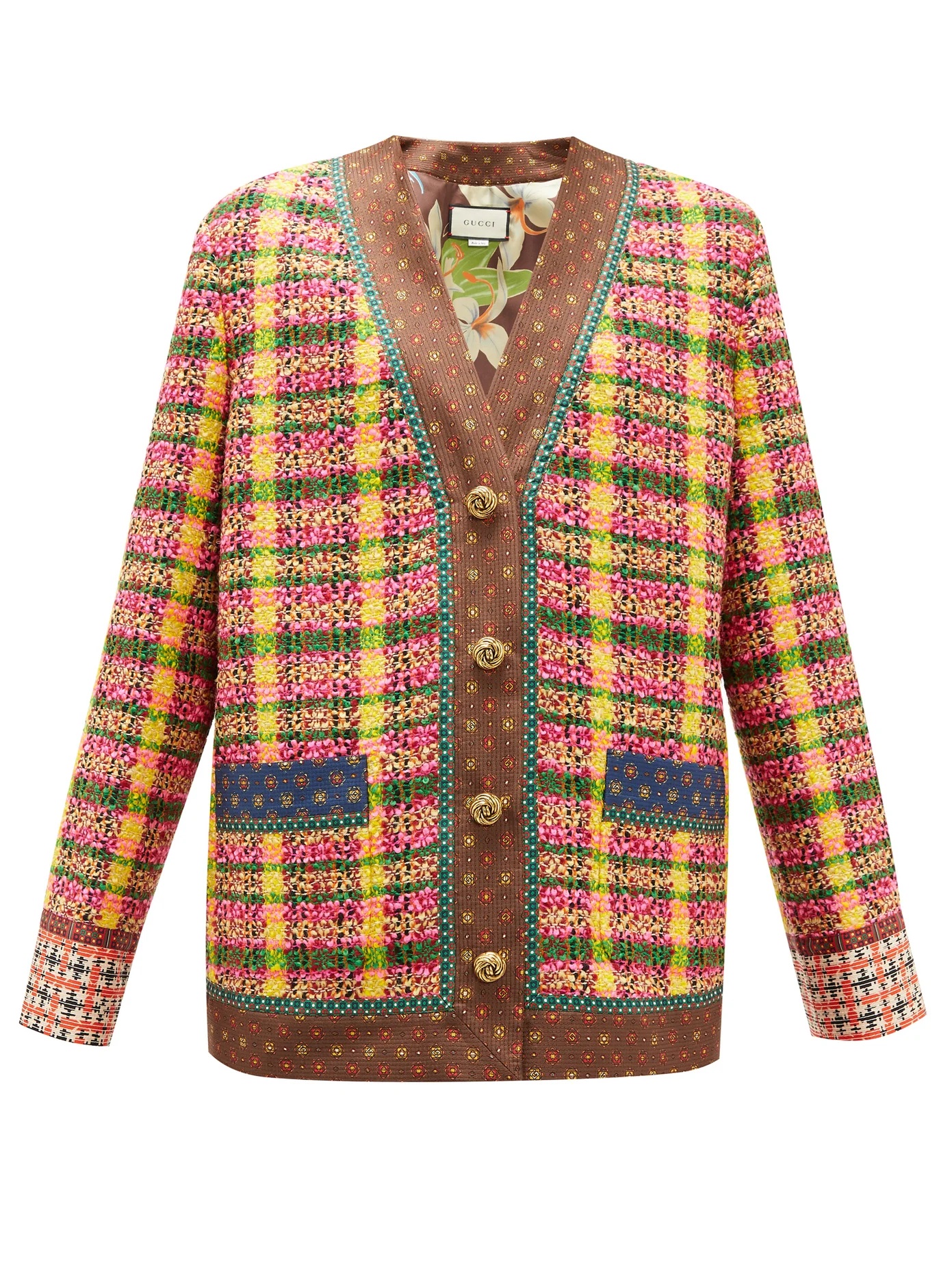 Checked wool-blend tweed cardigan - 1