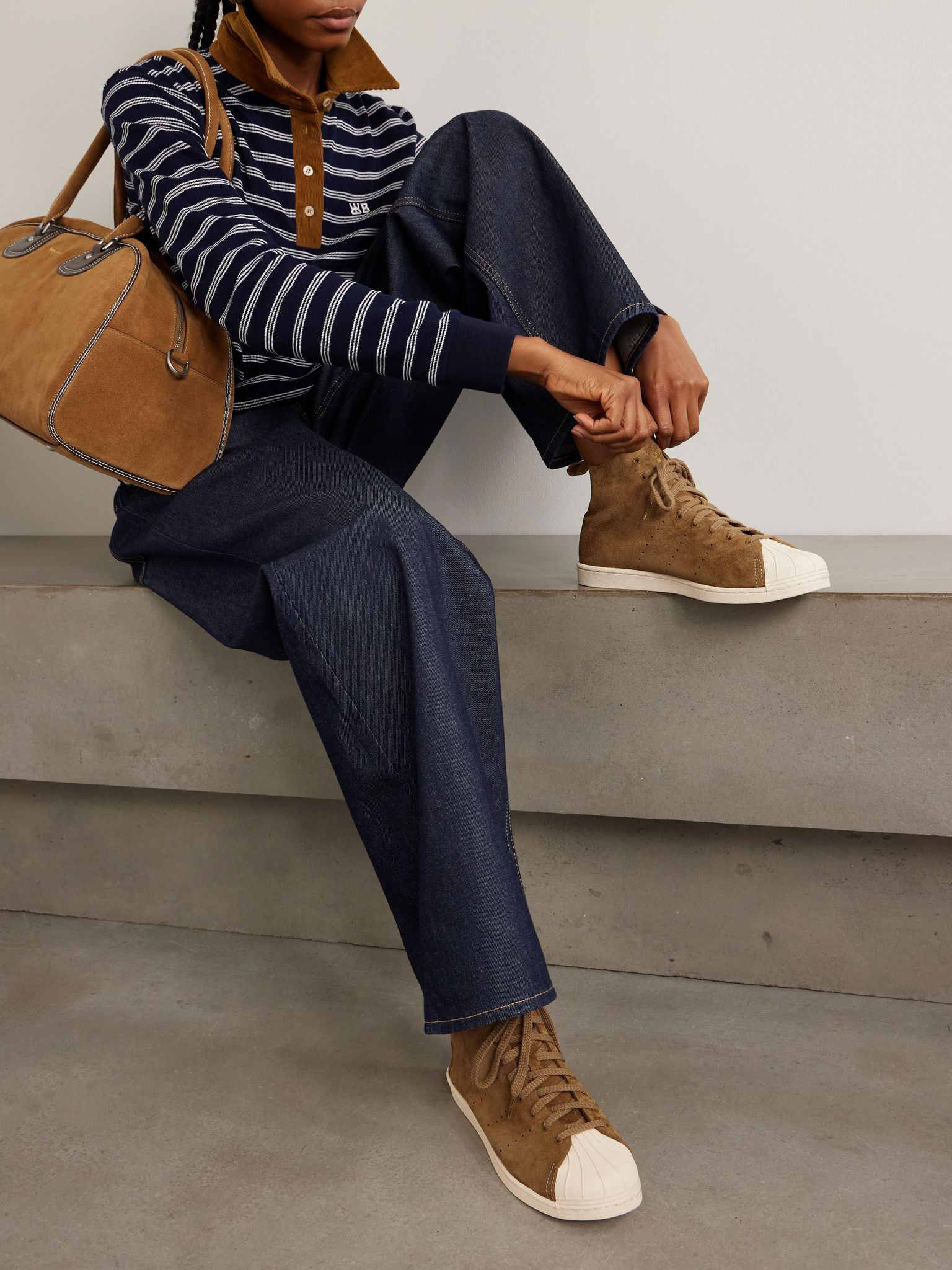 + Wales Bonner Superstar Hi perforated suede sneakers Camel - 2