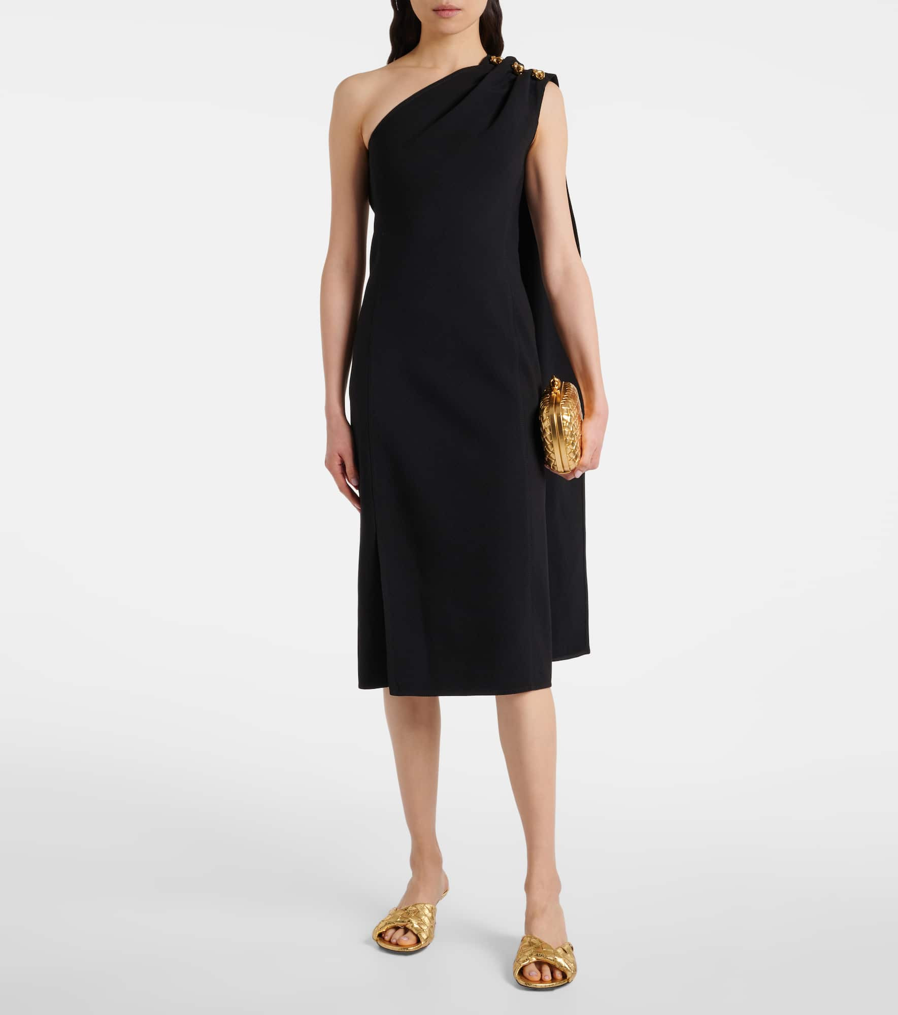 One-shoulder crêpe midi dress - 2