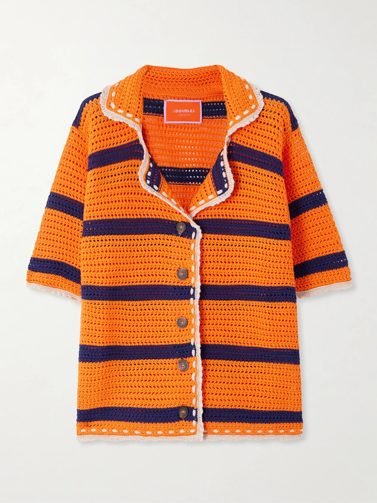 Salt 'n' Vinegar Striped Crocheted Cotton Shirt - 1