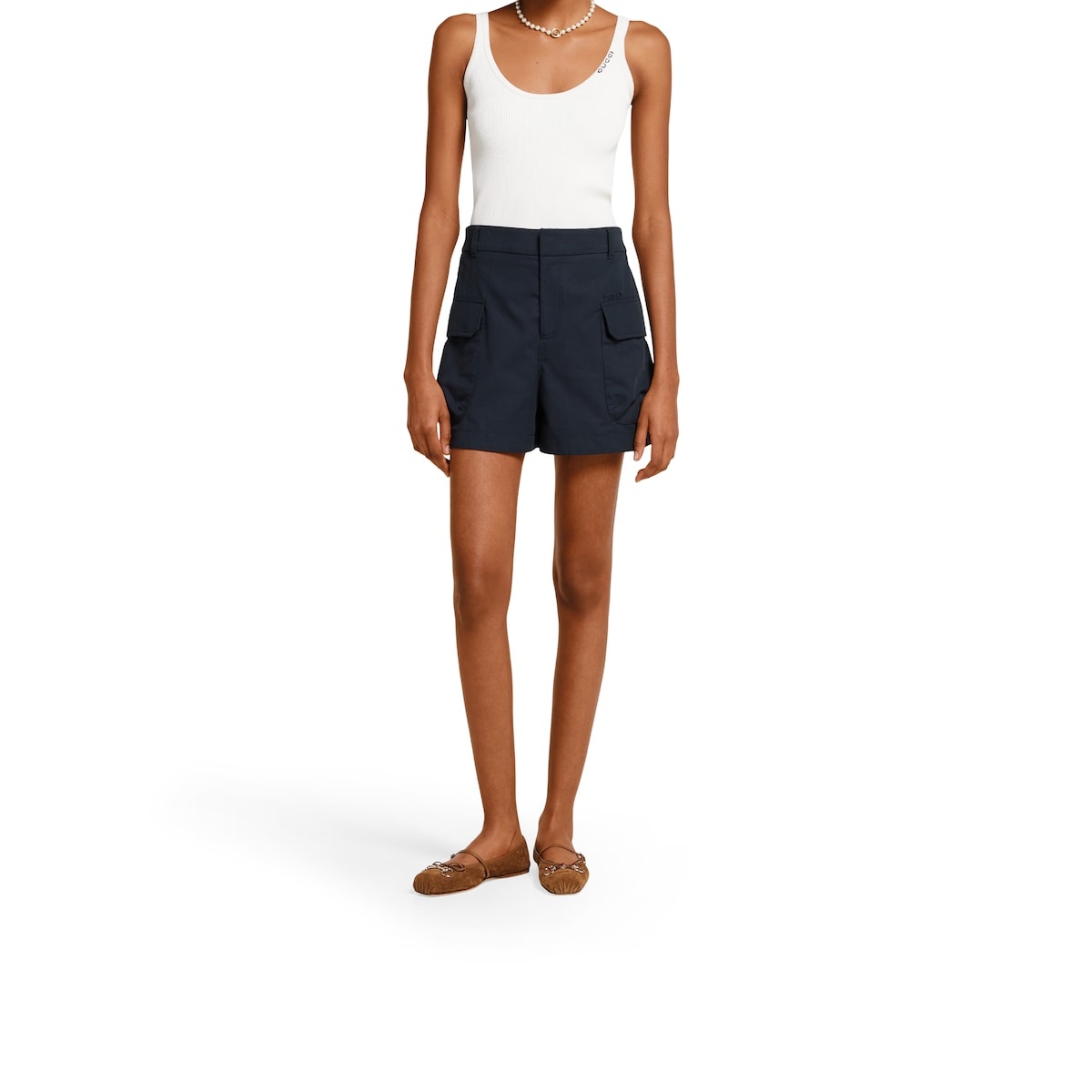 Cotton canvas shorts with embroidery - 3