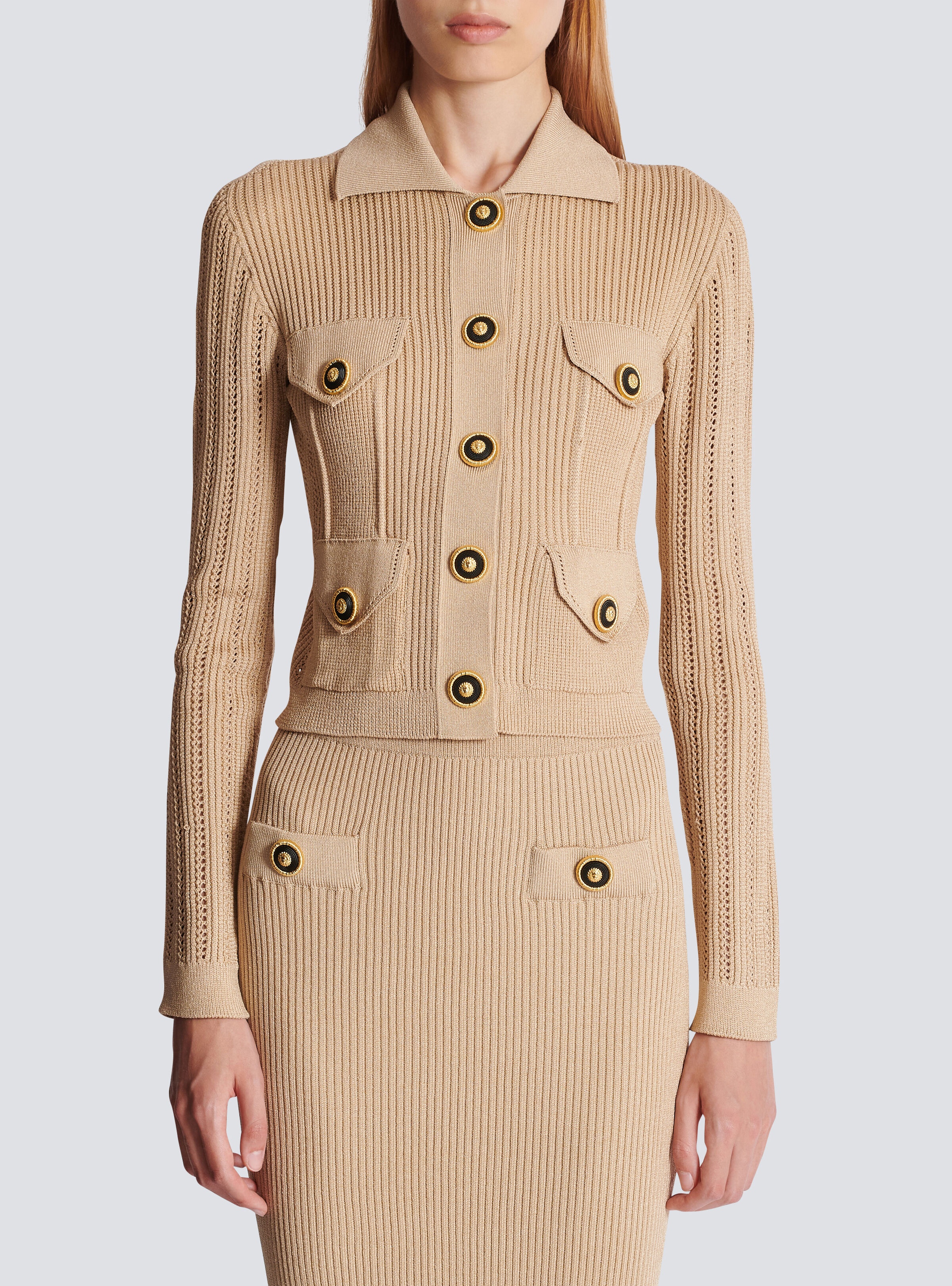 Cropped ribbed knit cardigan with openwork details - 5