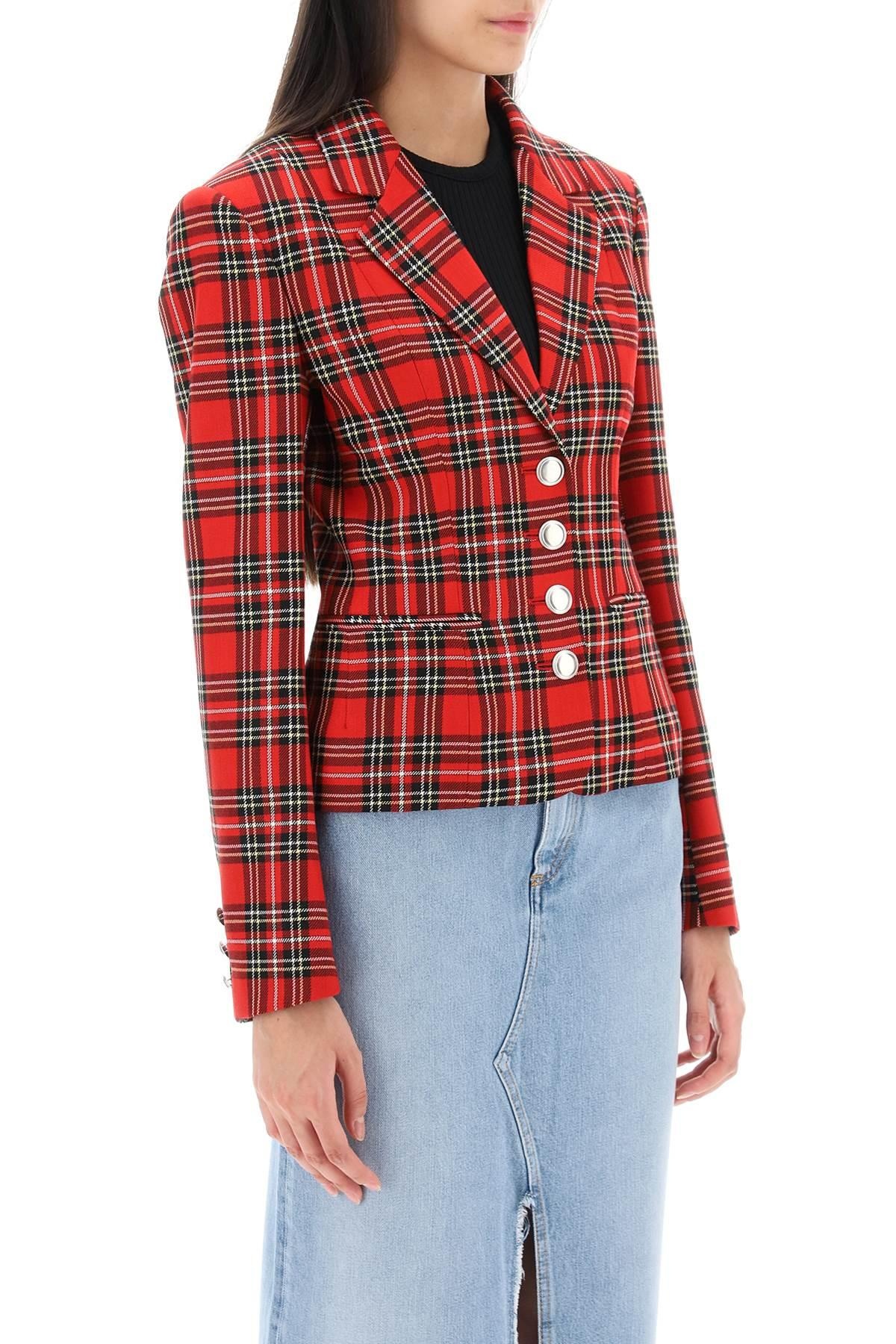 Alessandra Rich Wool Single Breasted Jacket With Tartan Motif - 3