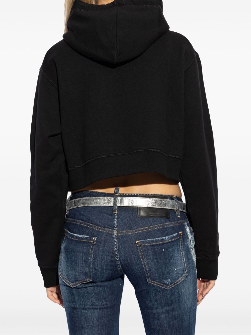 rhinestone-logo cropped hoodie - 4