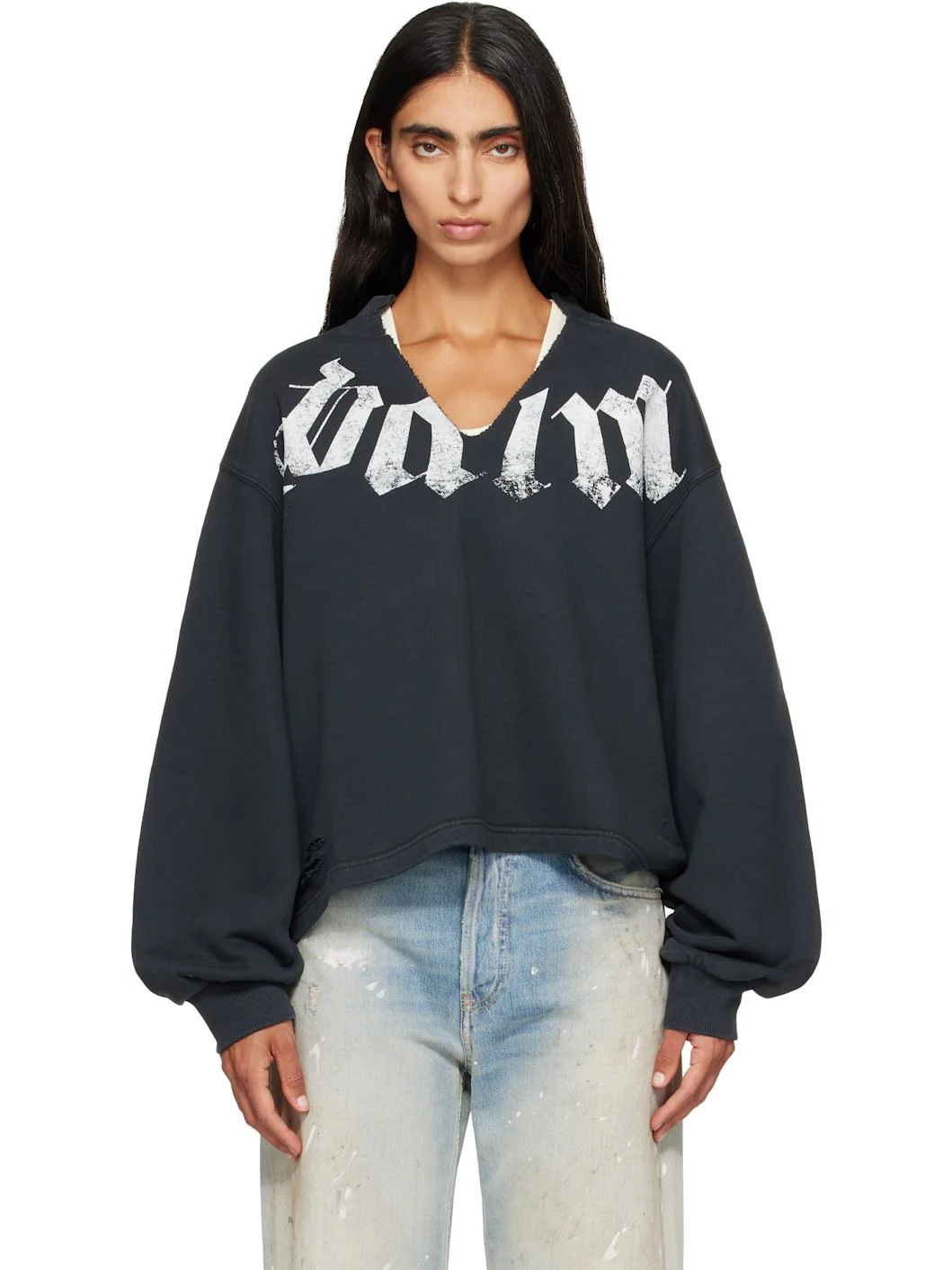 Black Big Neck Logo Balloon Crew Sweatshirt - 1