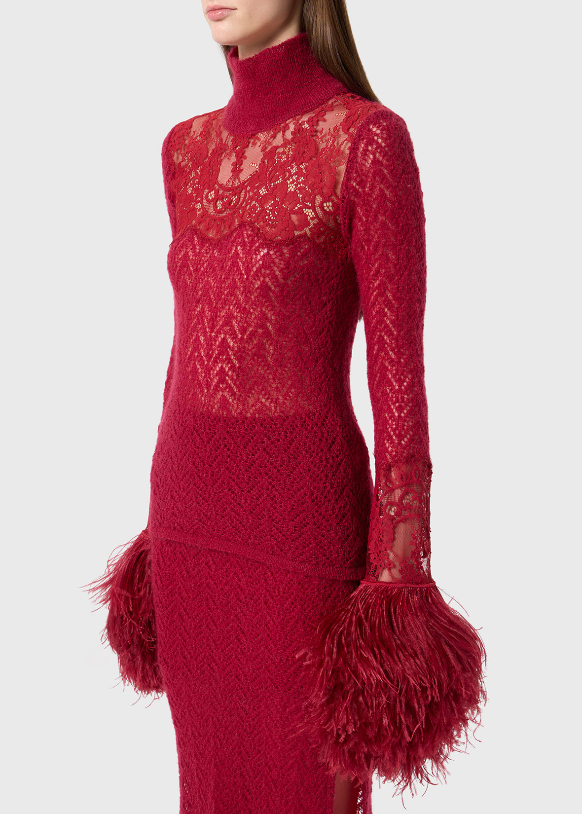 LACE AND MARABOU FEATHER OVERLAY SWEATER - 5