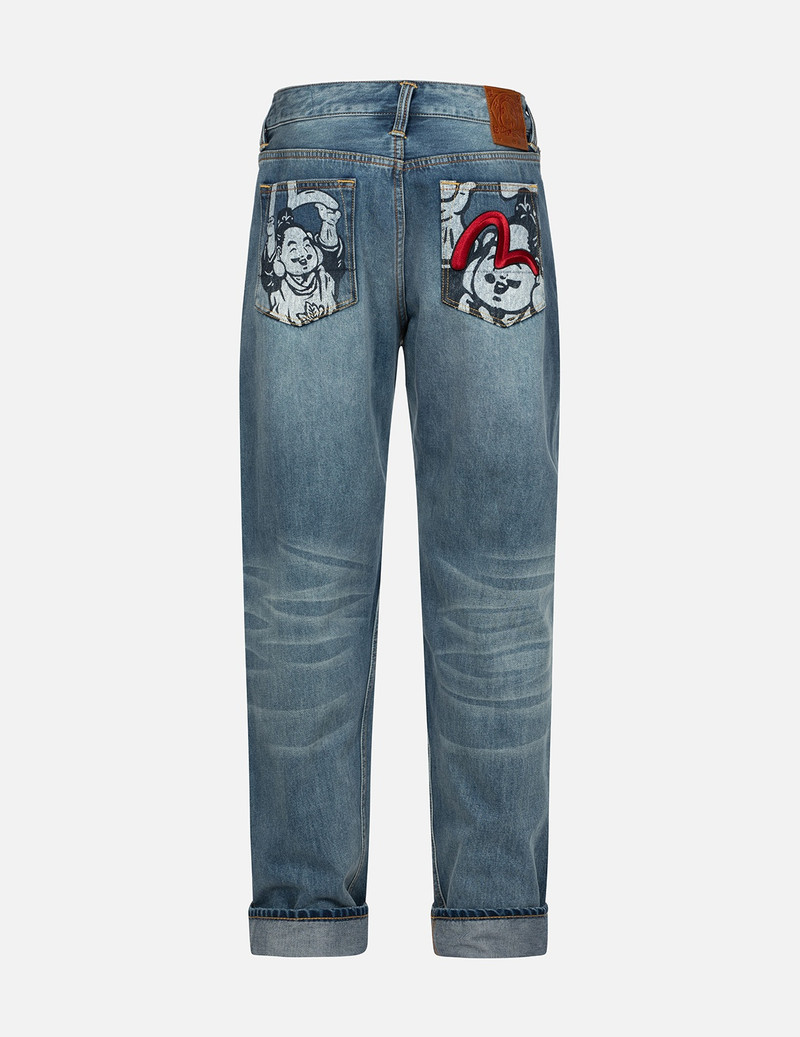 EVISU PLAYFUL GODHEAD PRINT AND SEAGULL EMBROIDERY 3D FIT JEANS outlook