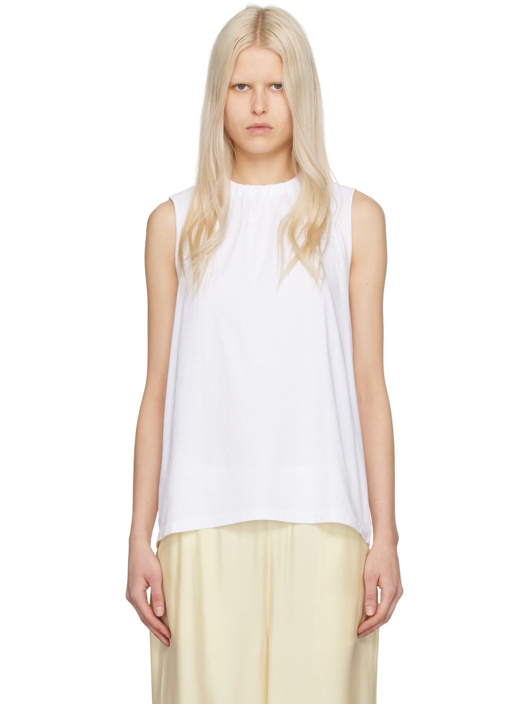 White Gathered T-Shirt - 1