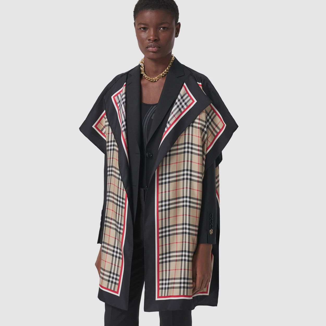 Vintage Check Silk Twill Cape - 6